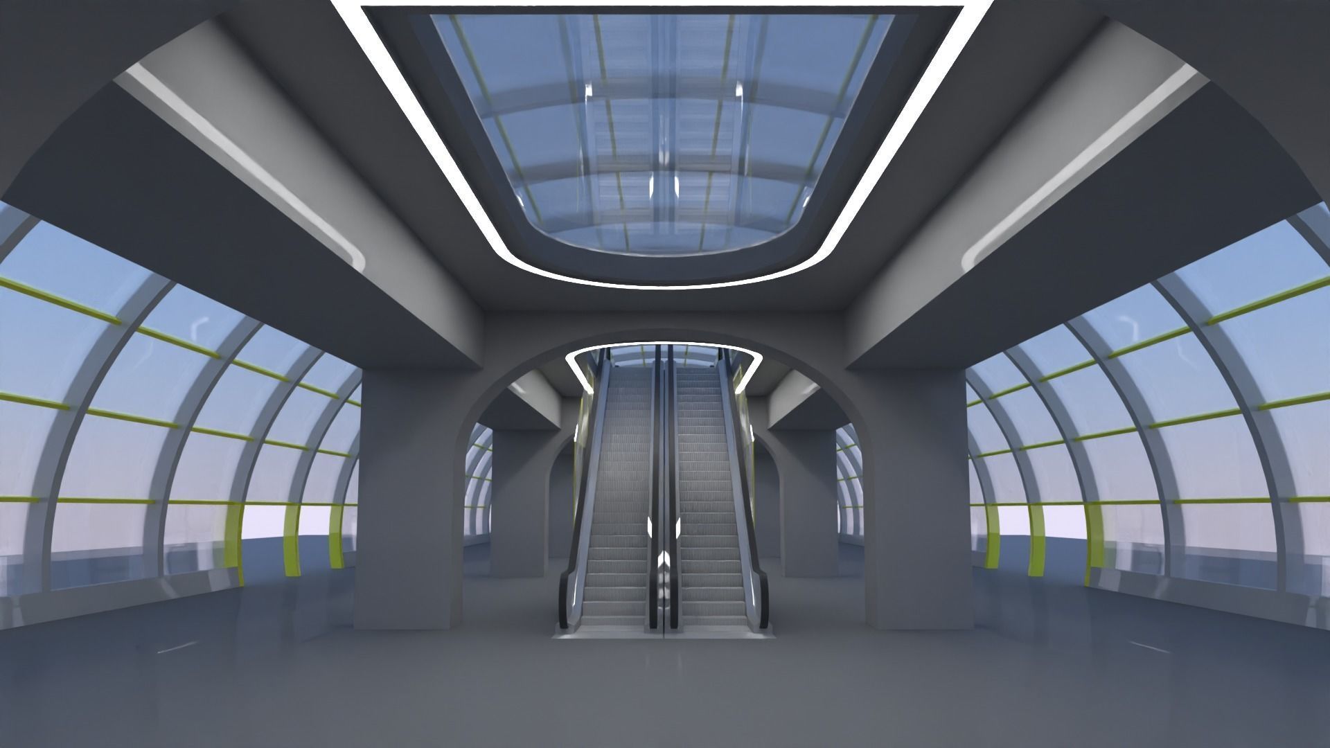 Monorail station with trains 3D model_8