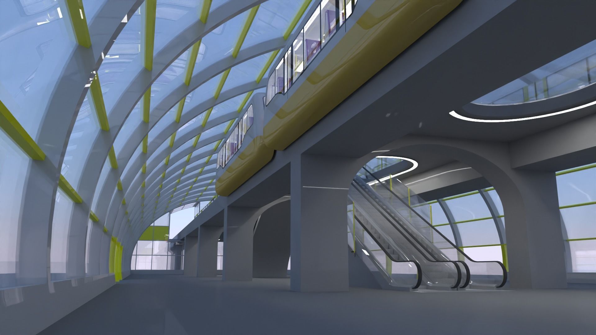 Monorail station with trains 3D model_28