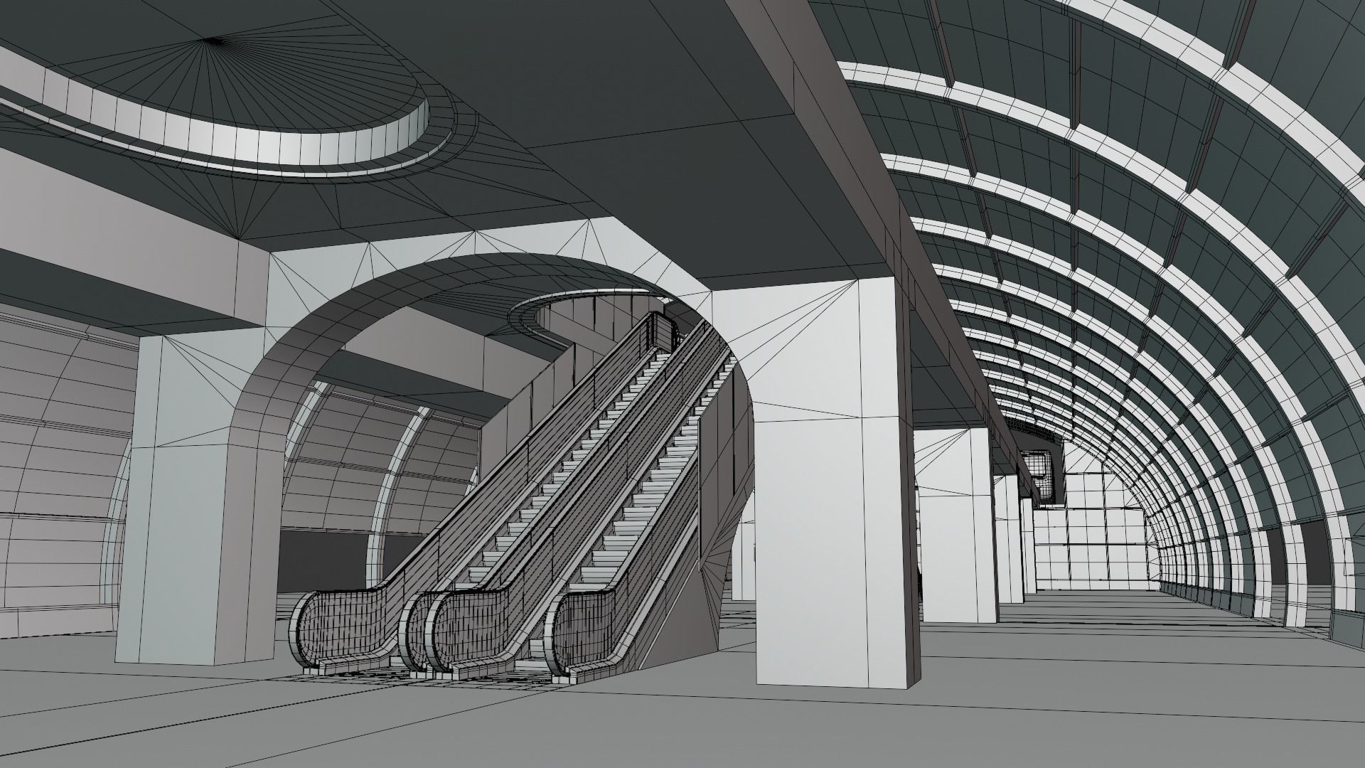 Monorail station with trains 3D model_7