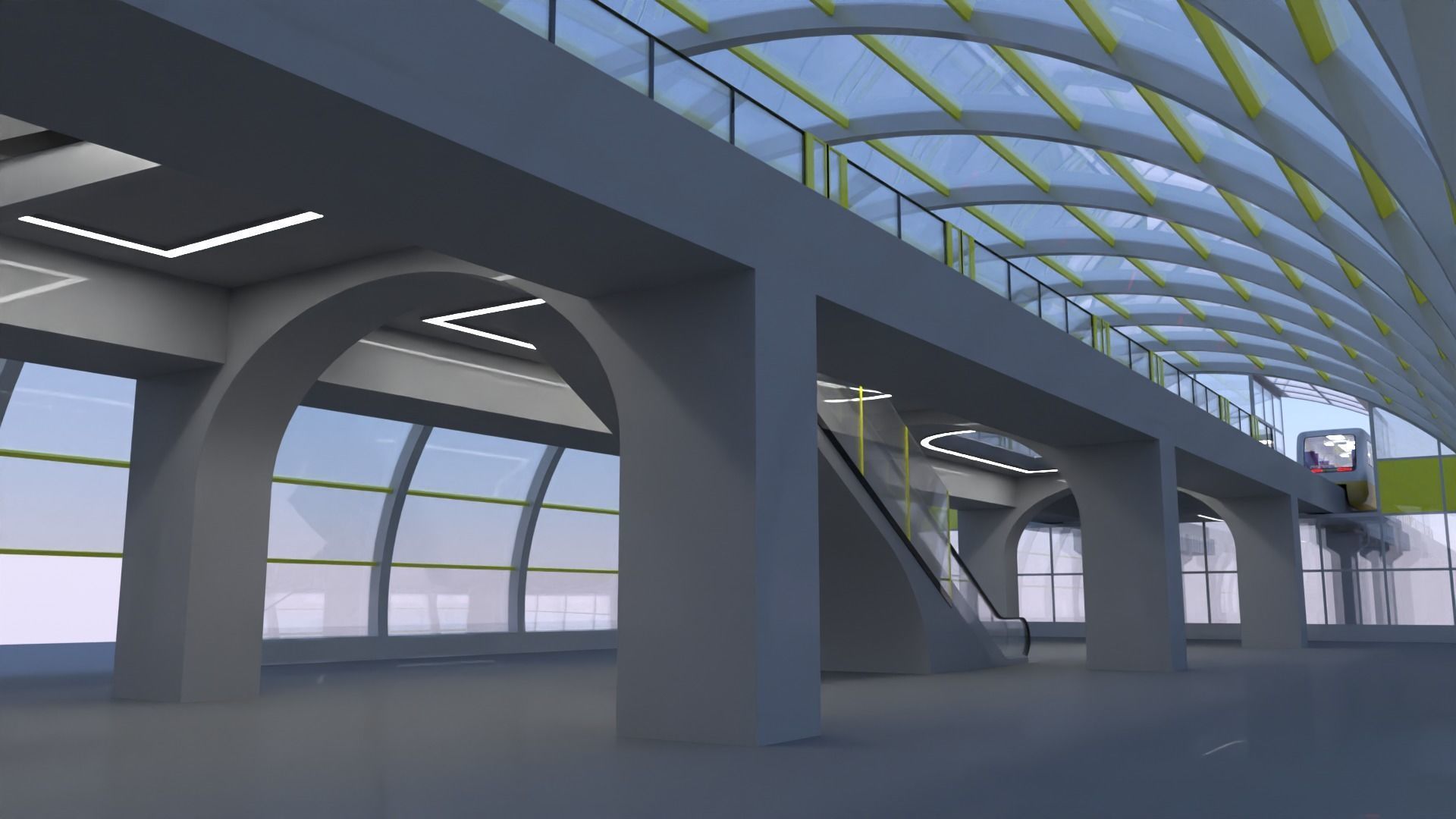 Monorail station with trains 3D model_31
