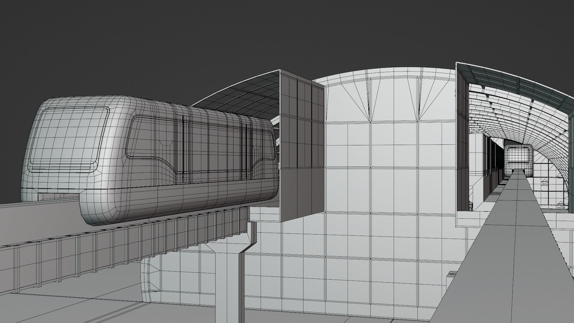 Monorail station with trains 3D model_2