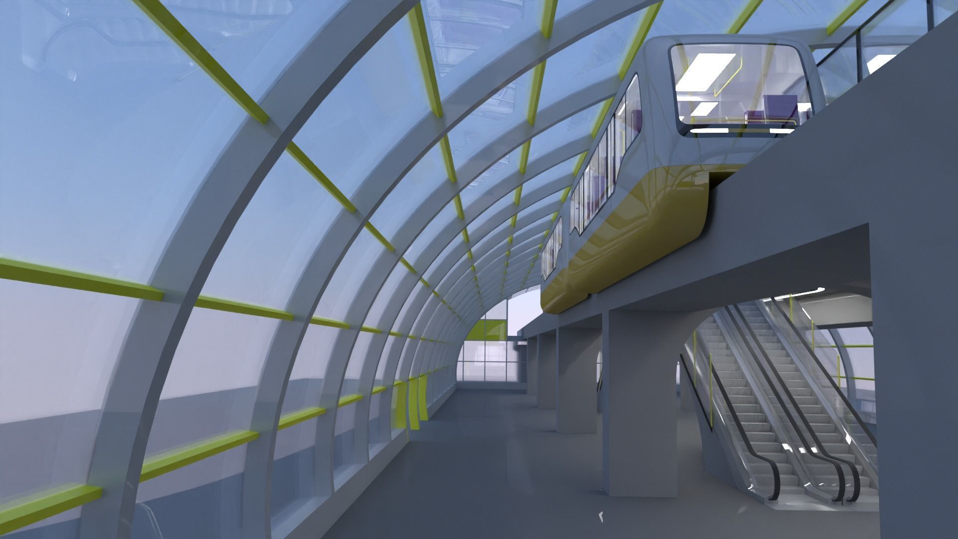 Monorail station with trains 3D model_26