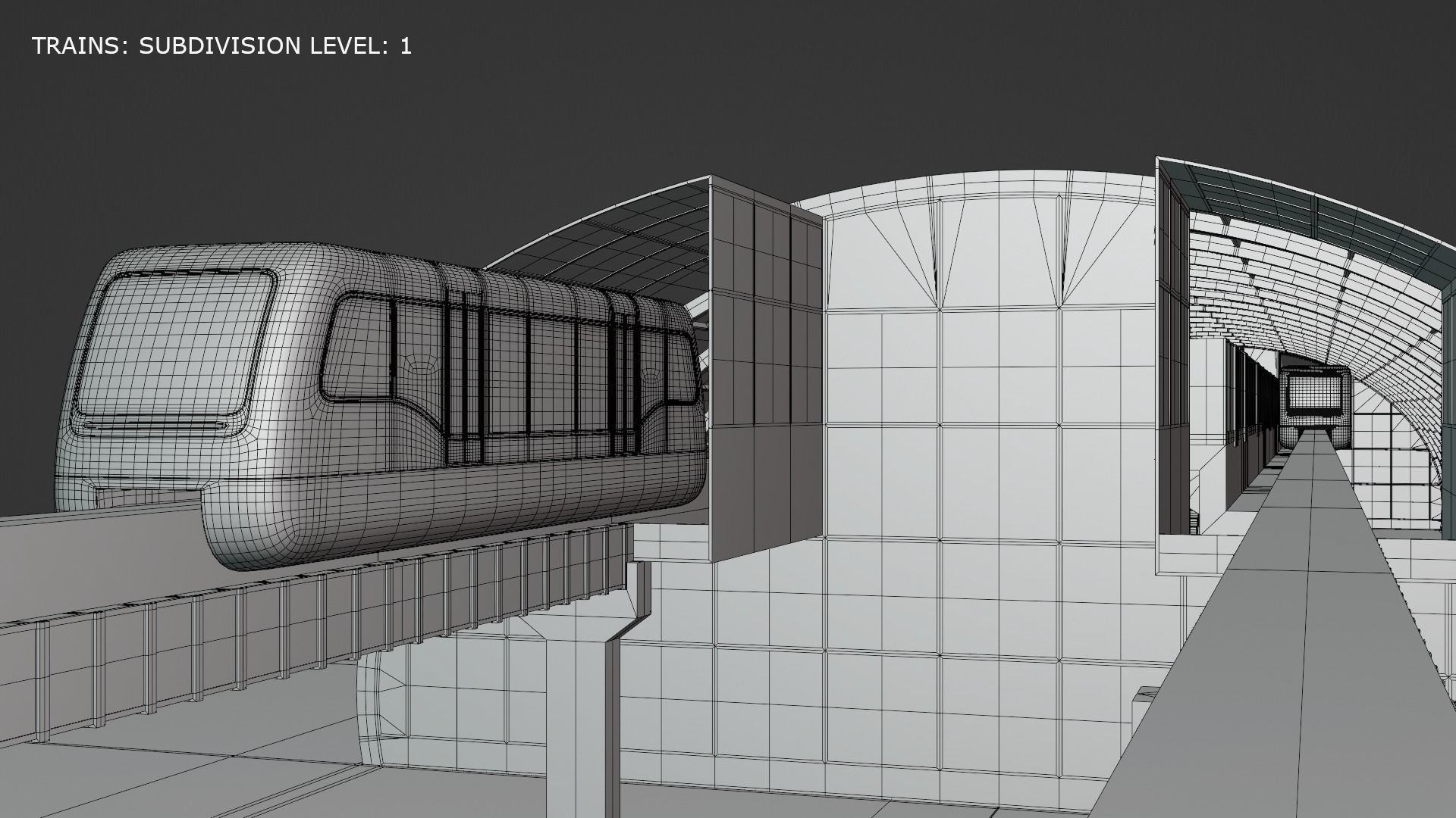 Monorail station with trains 3D model_3