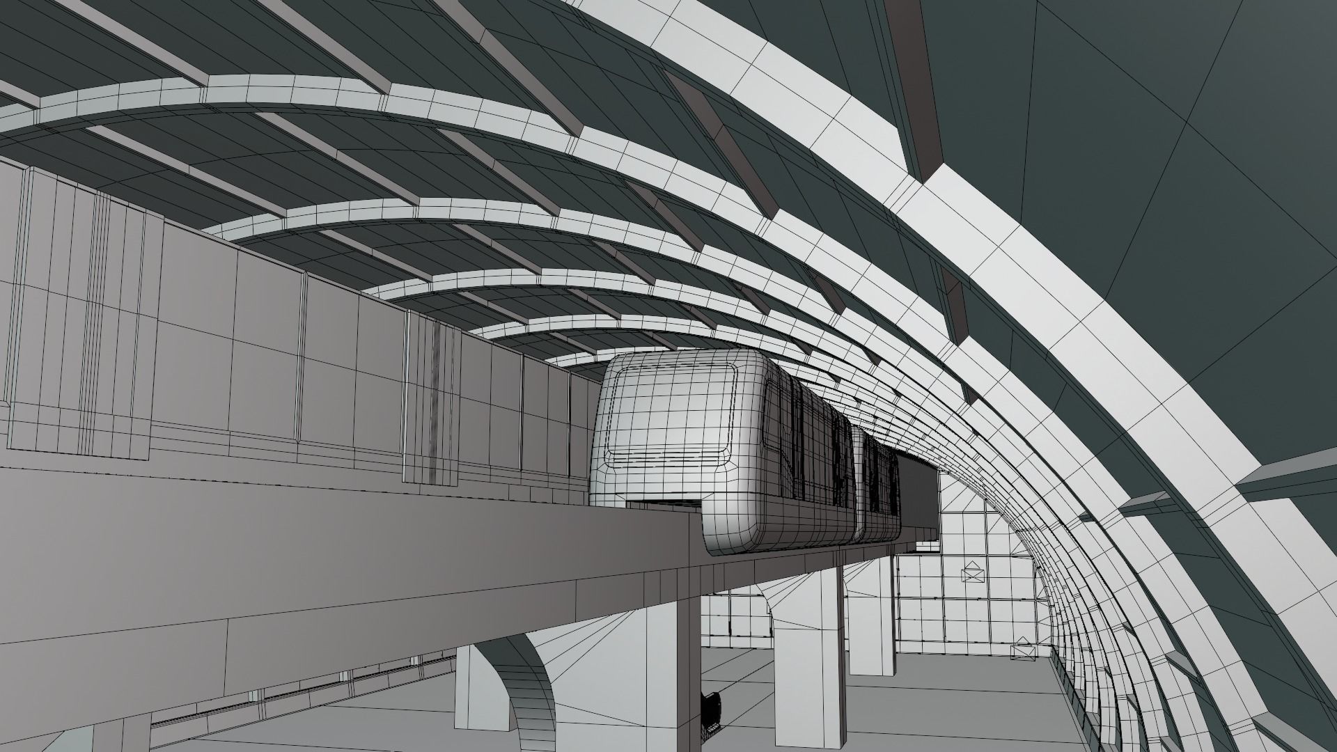 Monorail station with trains 3D model_12