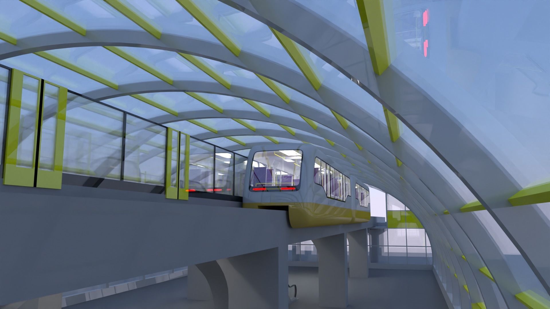 Monorail station with trains 3D model_11