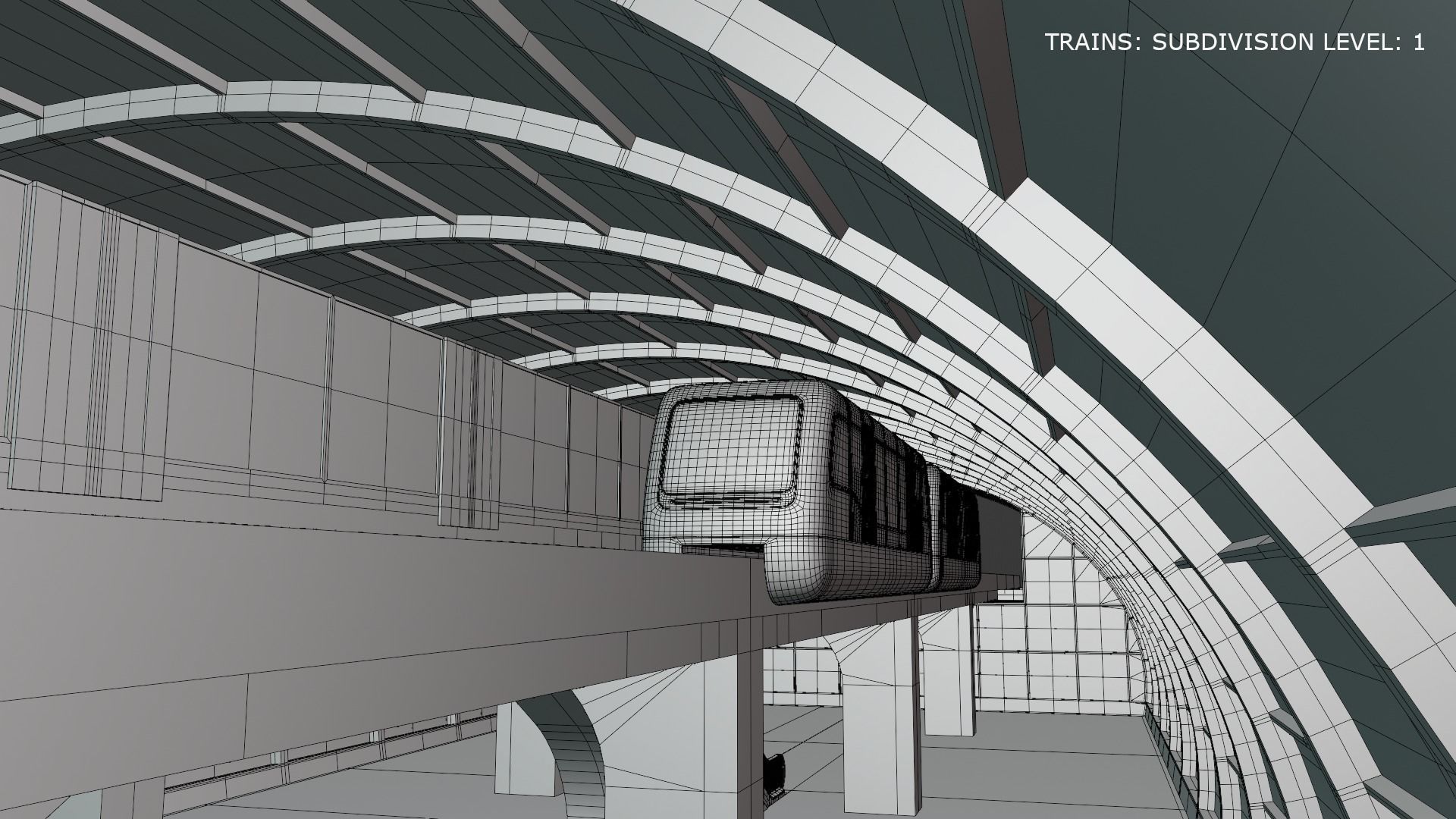 Monorail station with trains 3D model_13