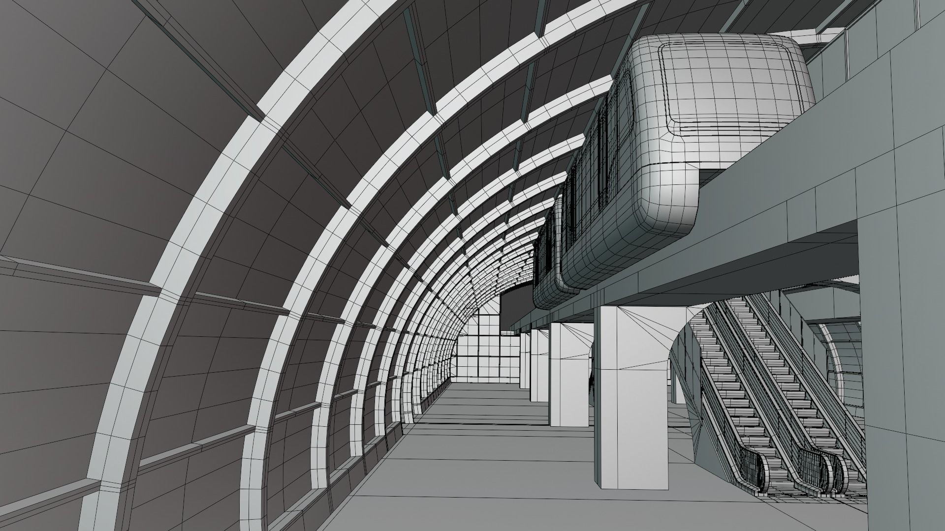 Monorail station with trains 3D model_27