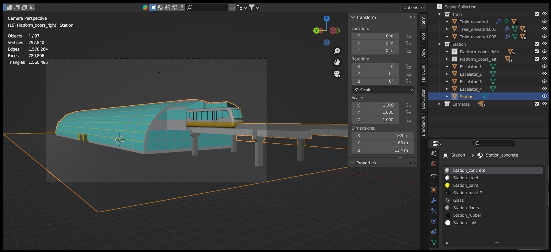 Monorail station with trains 3D model_32