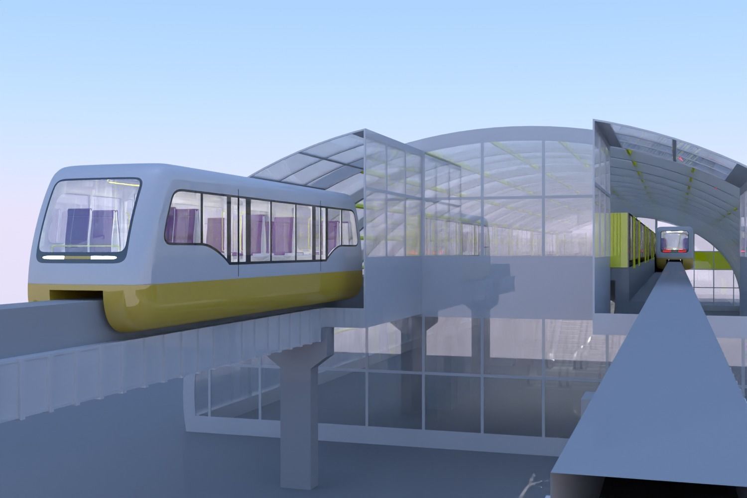 Monorail station with trains 3D model_1