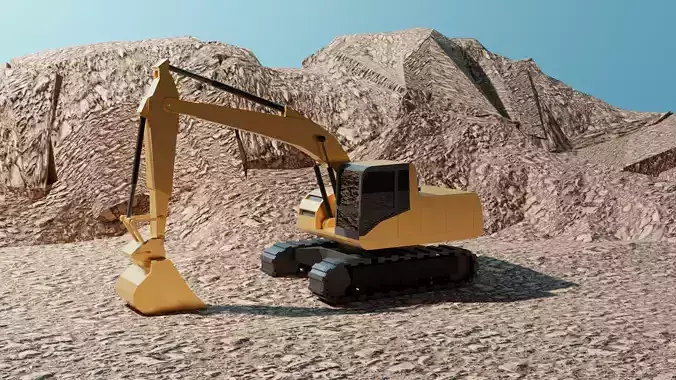 Excavator Low-poly wooden machine