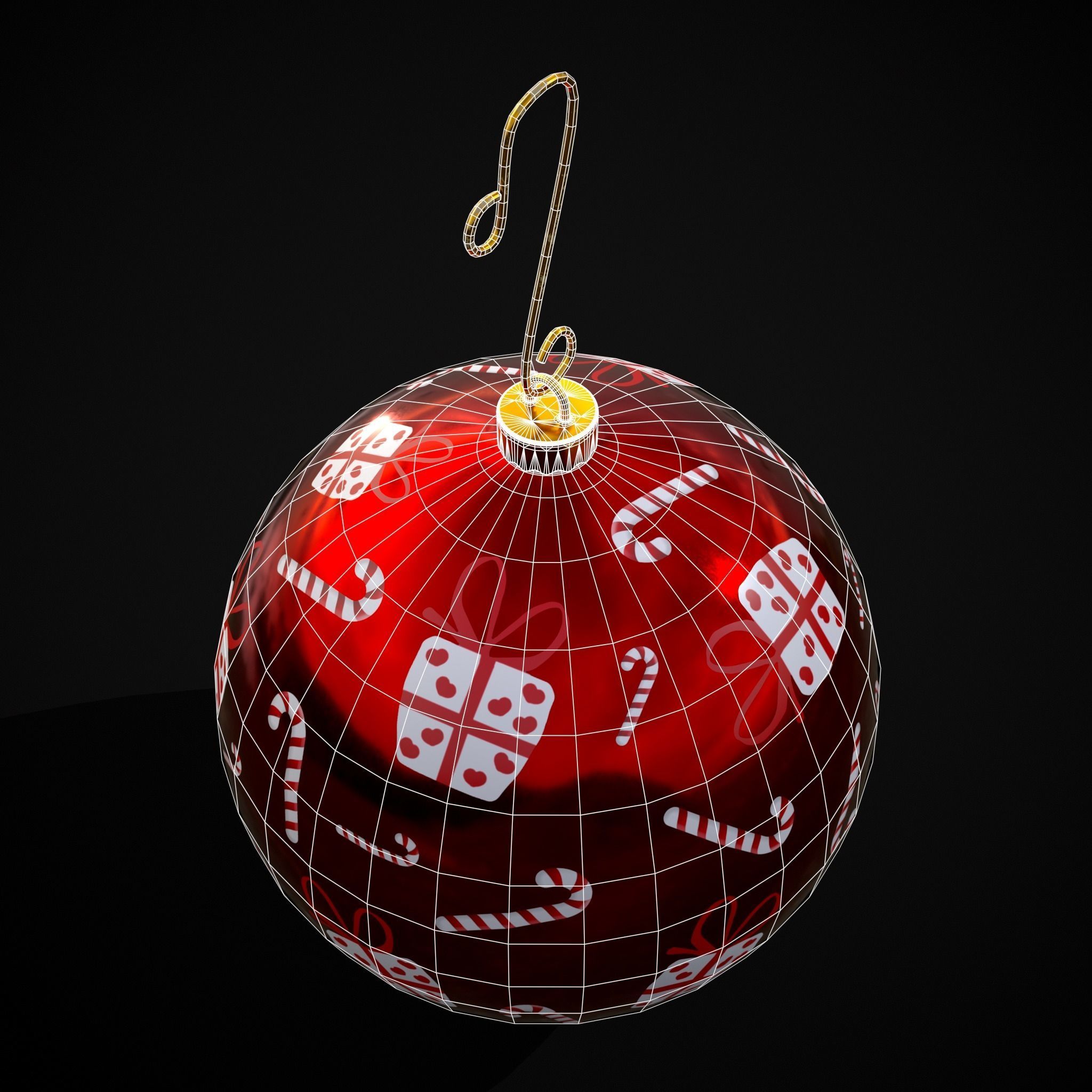 Red and White Decorated Christmas Bulb Low-poly 3D model_16