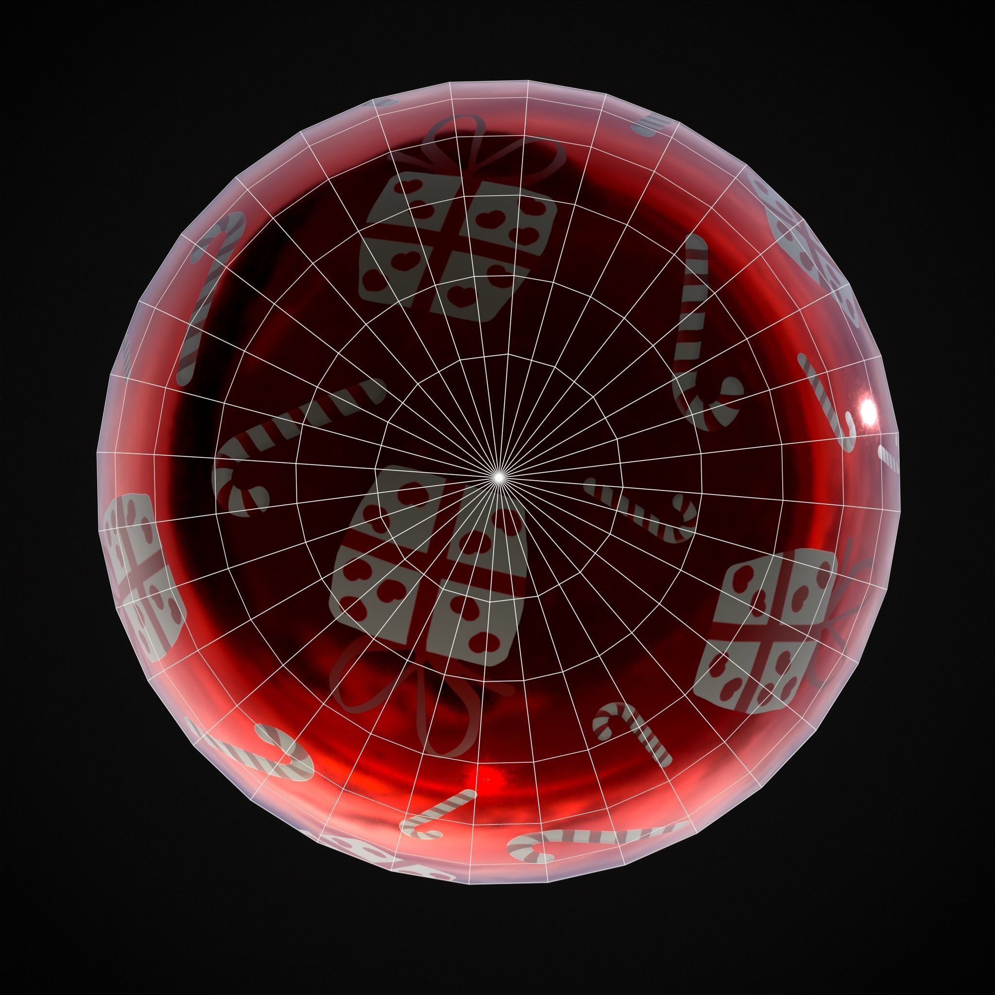 Red and White Decorated Christmas Bulb Low-poly 3D model_10