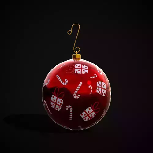 Red and White Decorated Christmas Bulb Low-poly 3D model