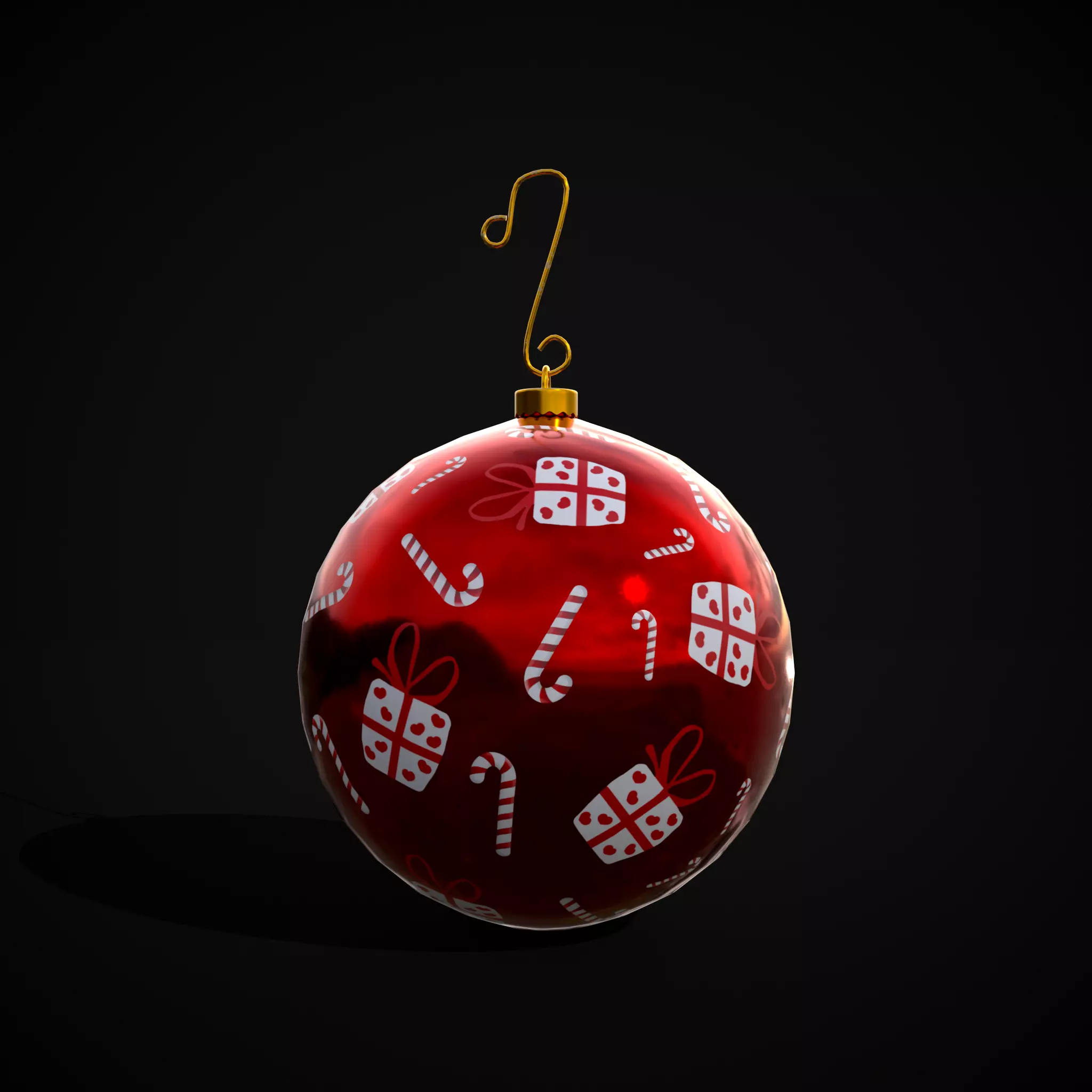 Red and White Decorated Christmas Bulb Low-poly 3D model_0