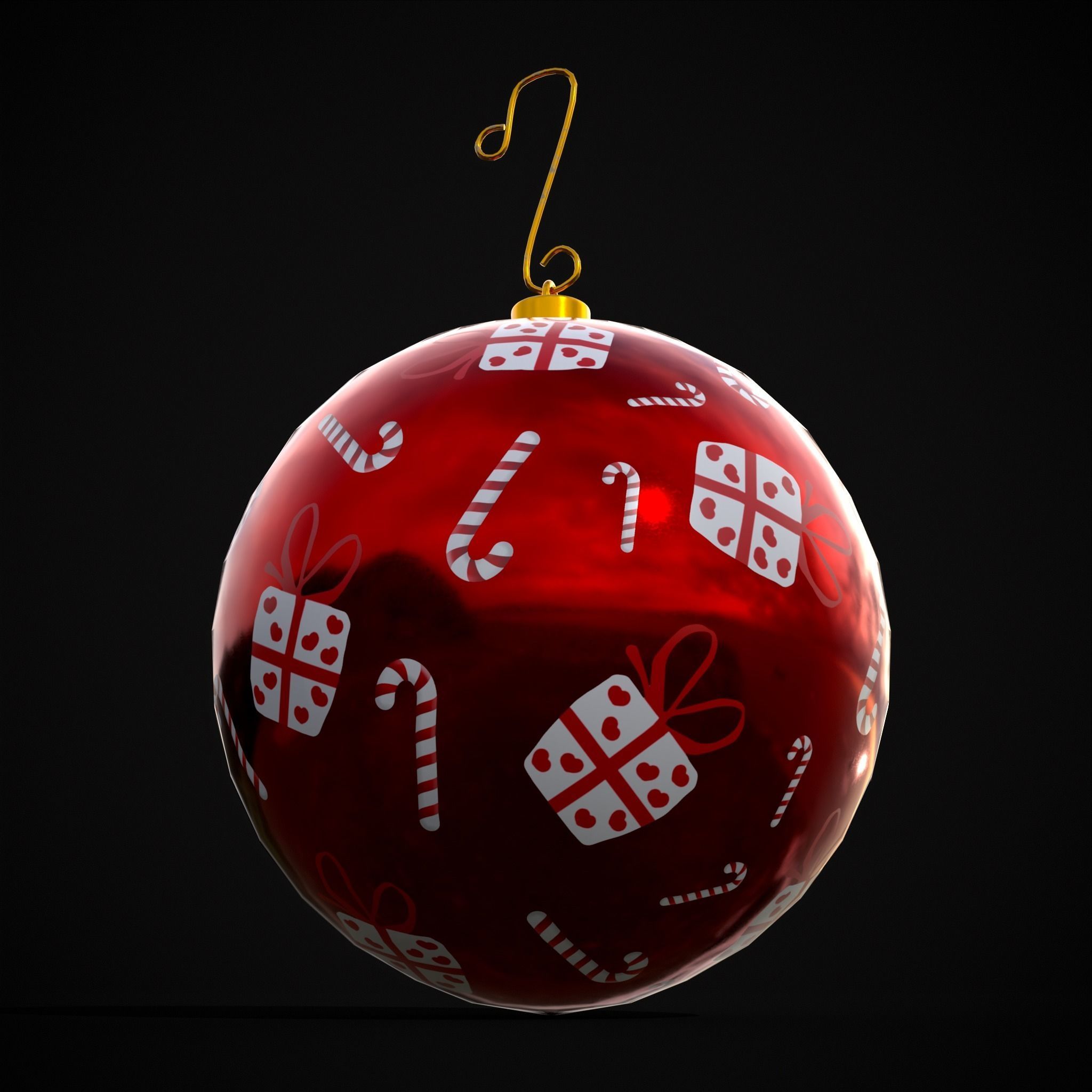 Red and White Decorated Christmas Bulb Low-poly 3D model_17