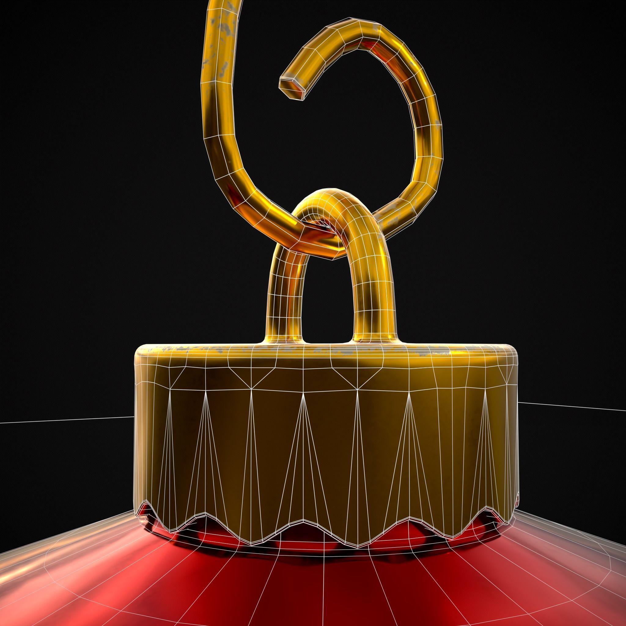 Red and White Decorated Christmas Bulb Low-poly 3D model_8