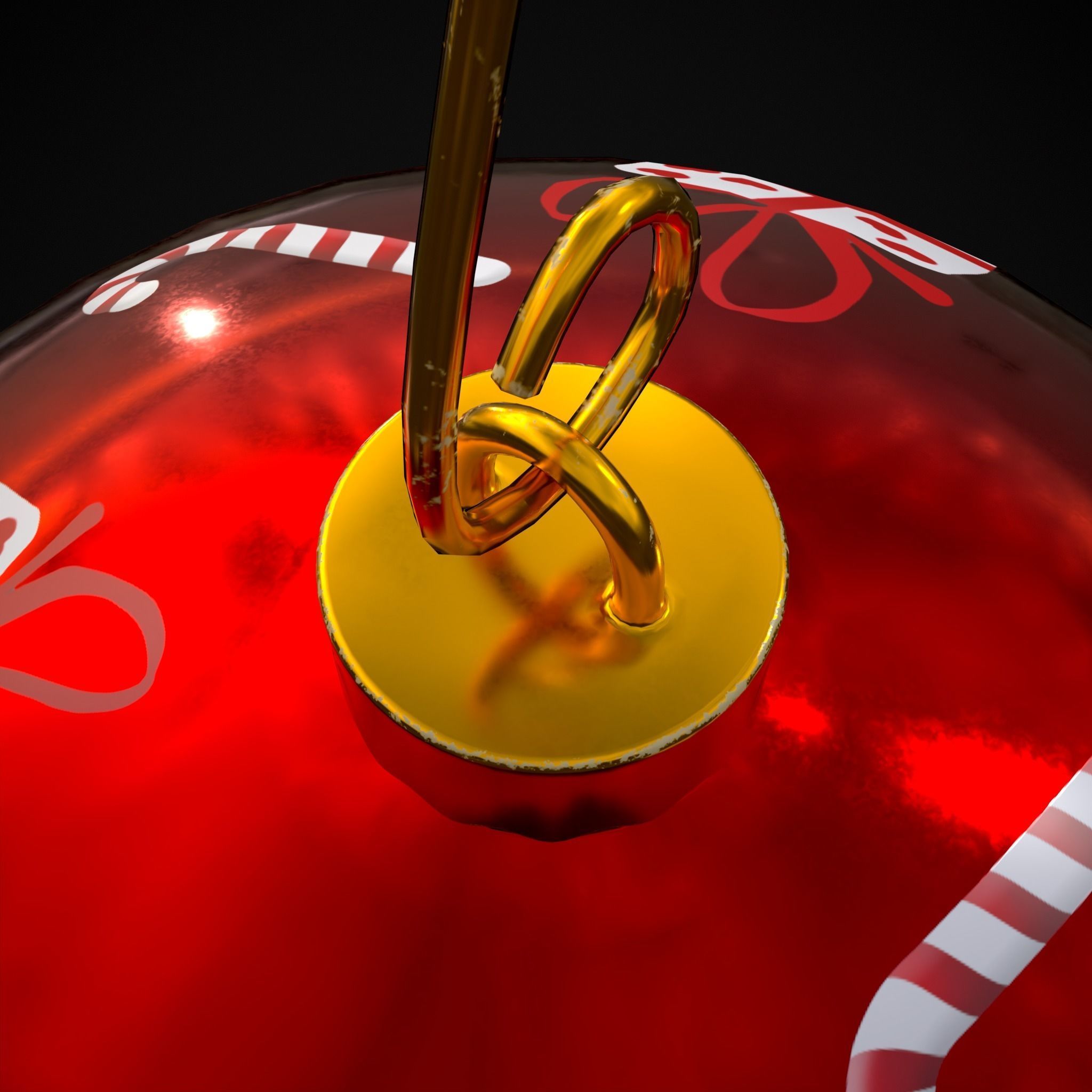 Red and White Decorated Christmas Bulb Low-poly 3D model_13