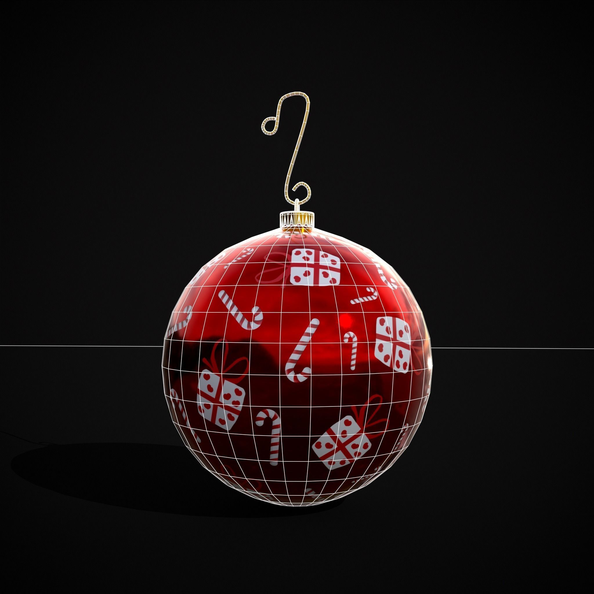Red and White Decorated Christmas Bulb Low-poly 3D model_2