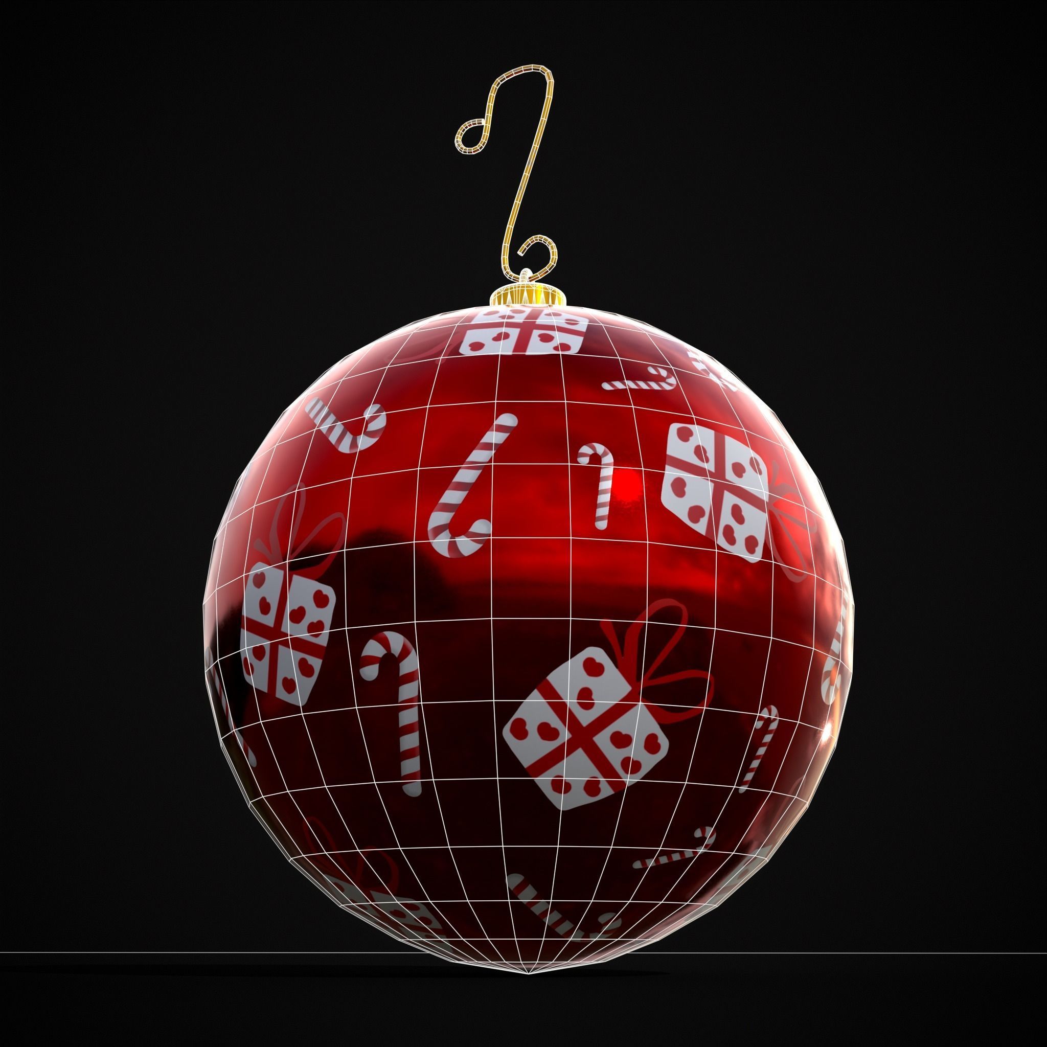 Red and White Decorated Christmas Bulb Low-poly 3D model_18