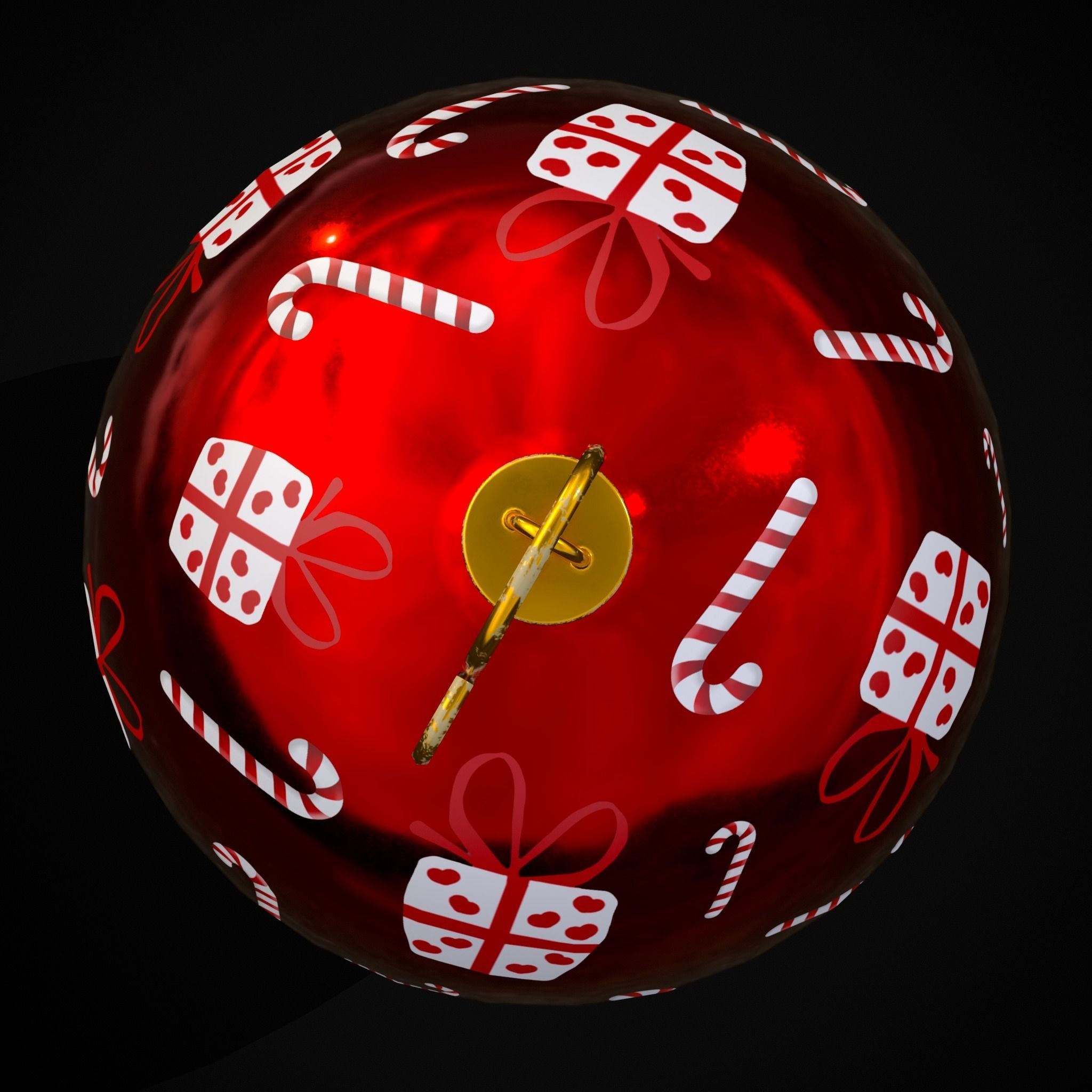 Red and White Decorated Christmas Bulb Low-poly 3D model_11