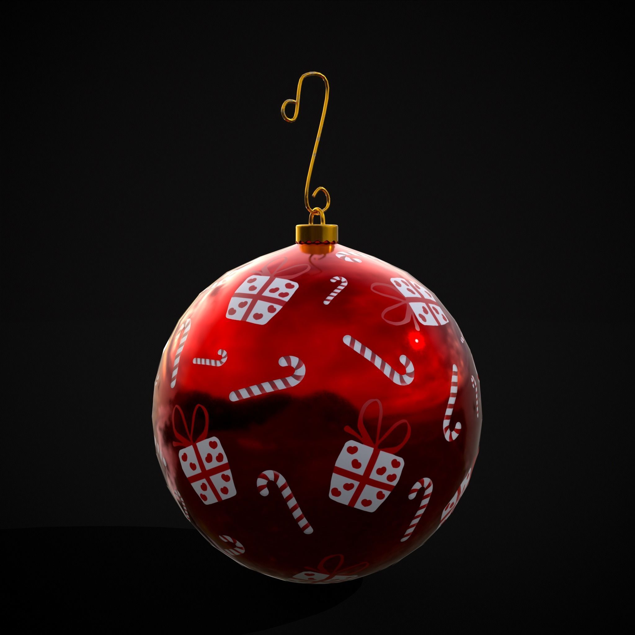 Red and White Decorated Christmas Bulb Low-poly 3D model_19