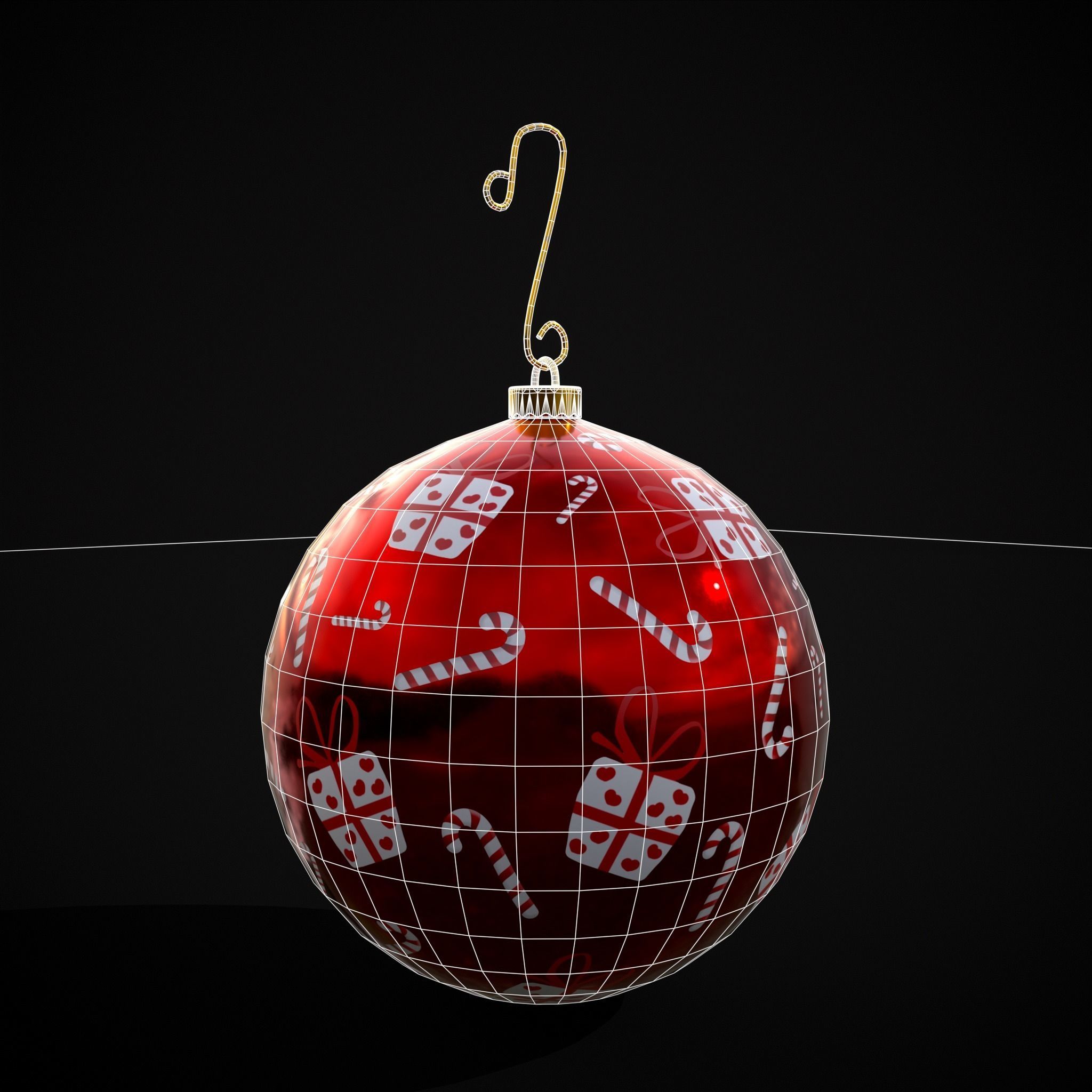 Red and White Decorated Christmas Bulb Low-poly 3D model_20