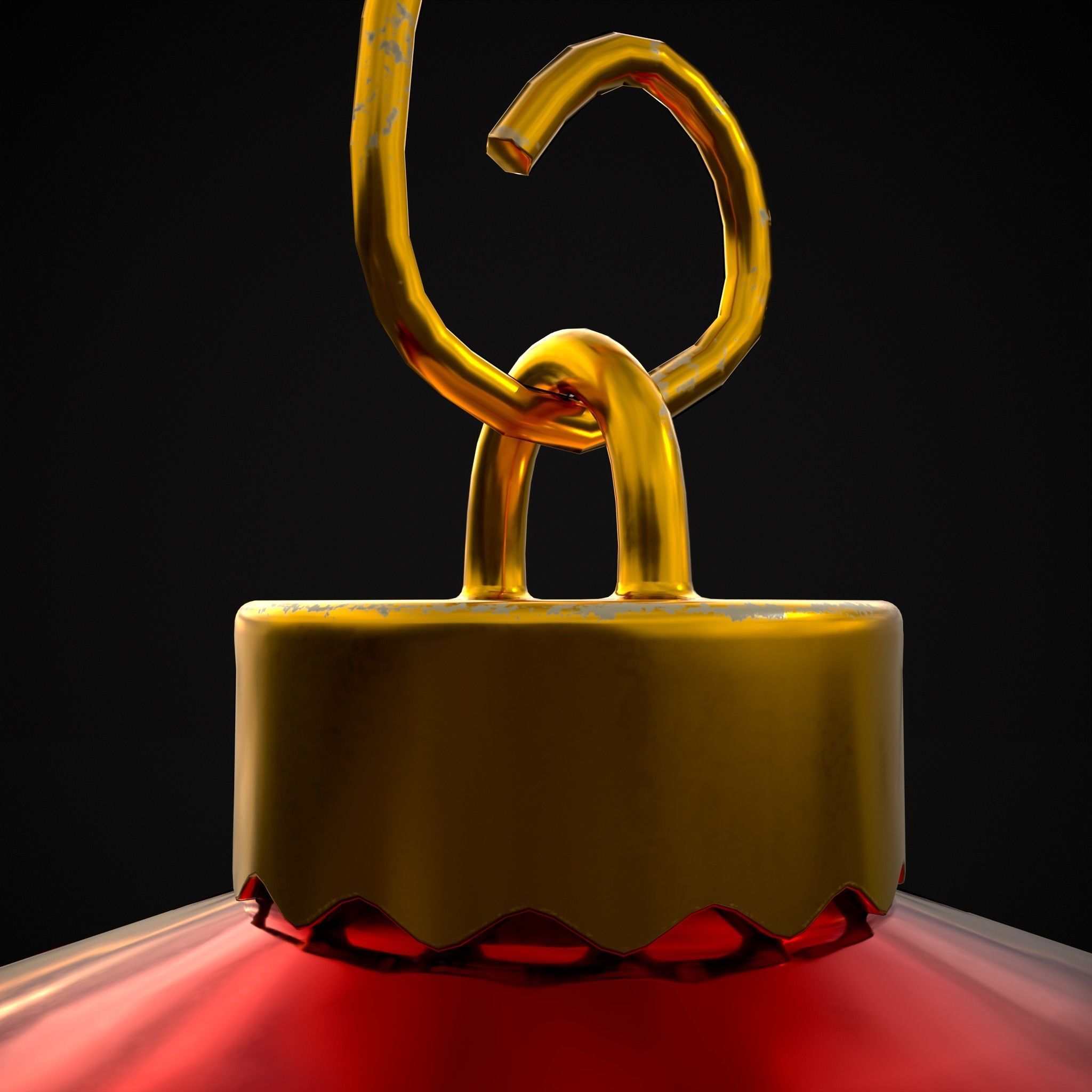 Red and White Decorated Christmas Bulb Low-poly 3D model_7