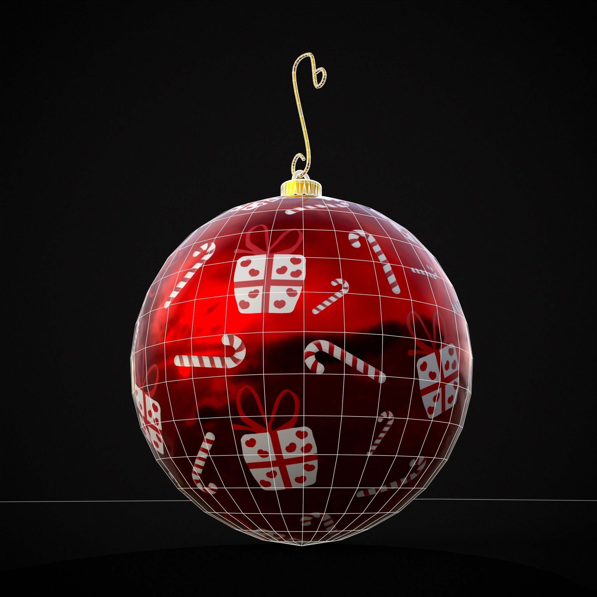 Red and White Decorated Christmas Bulb Low-poly 3D model_4