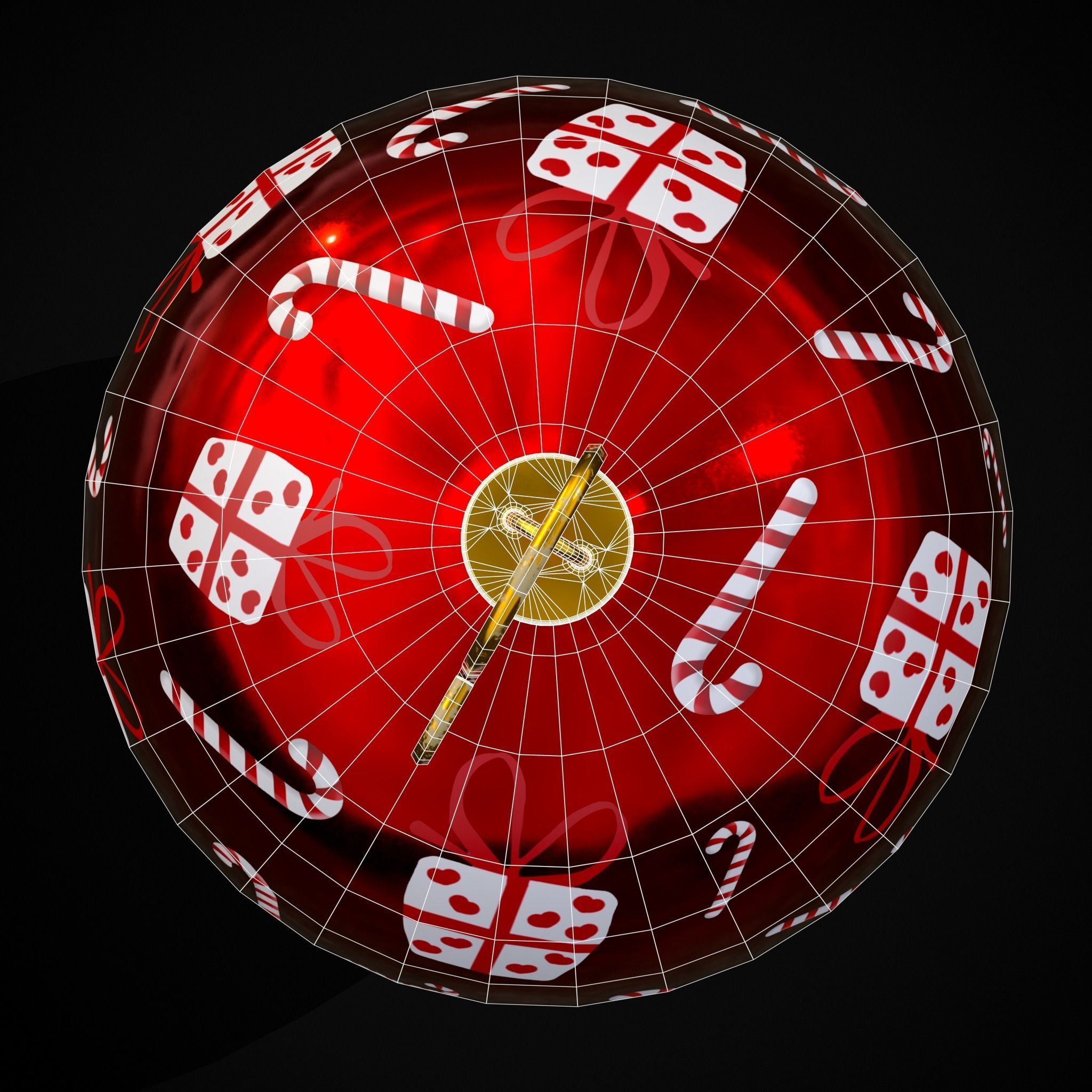 Red and White Decorated Christmas Bulb Low-poly 3D model_12