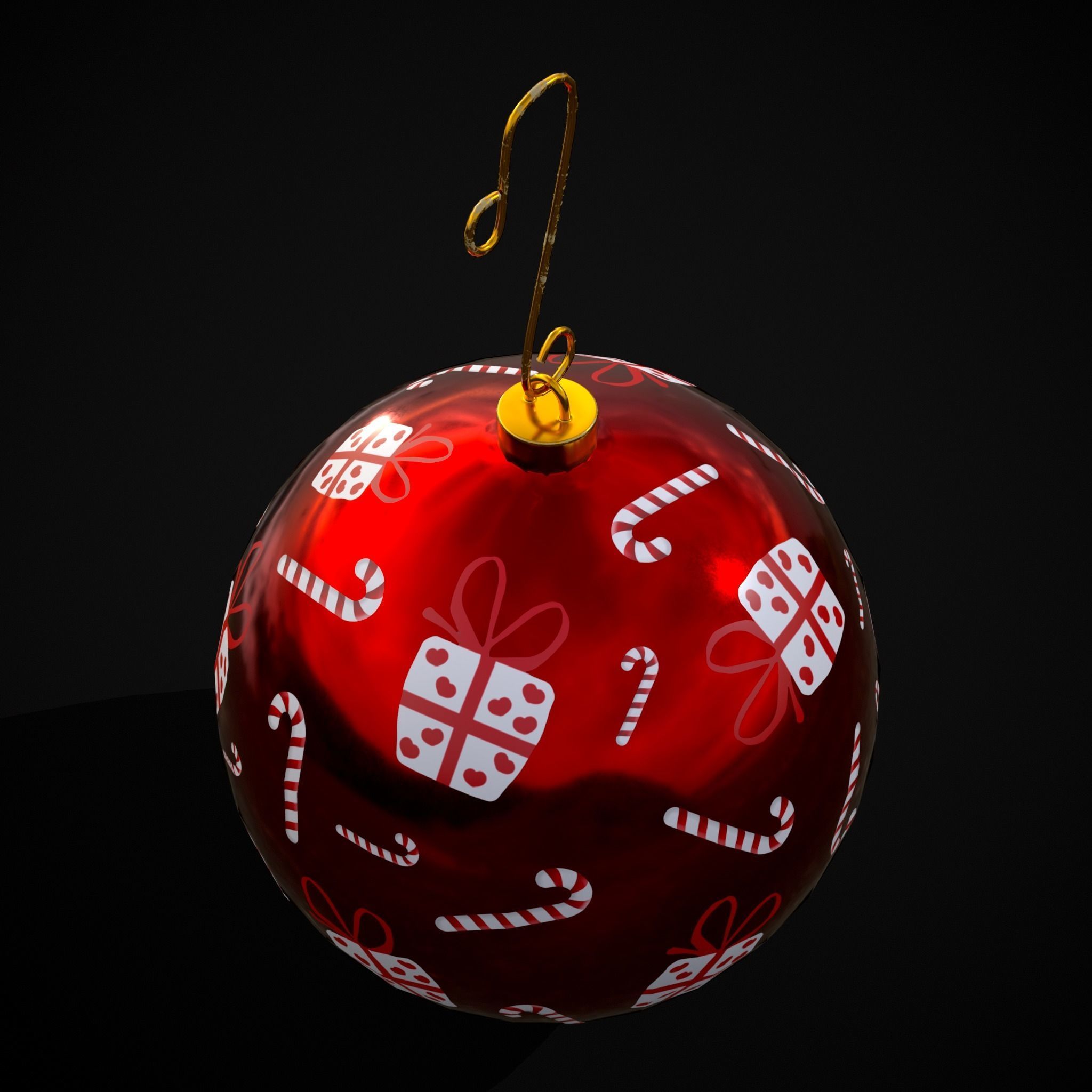 Red and White Decorated Christmas Bulb Low-poly 3D model_15