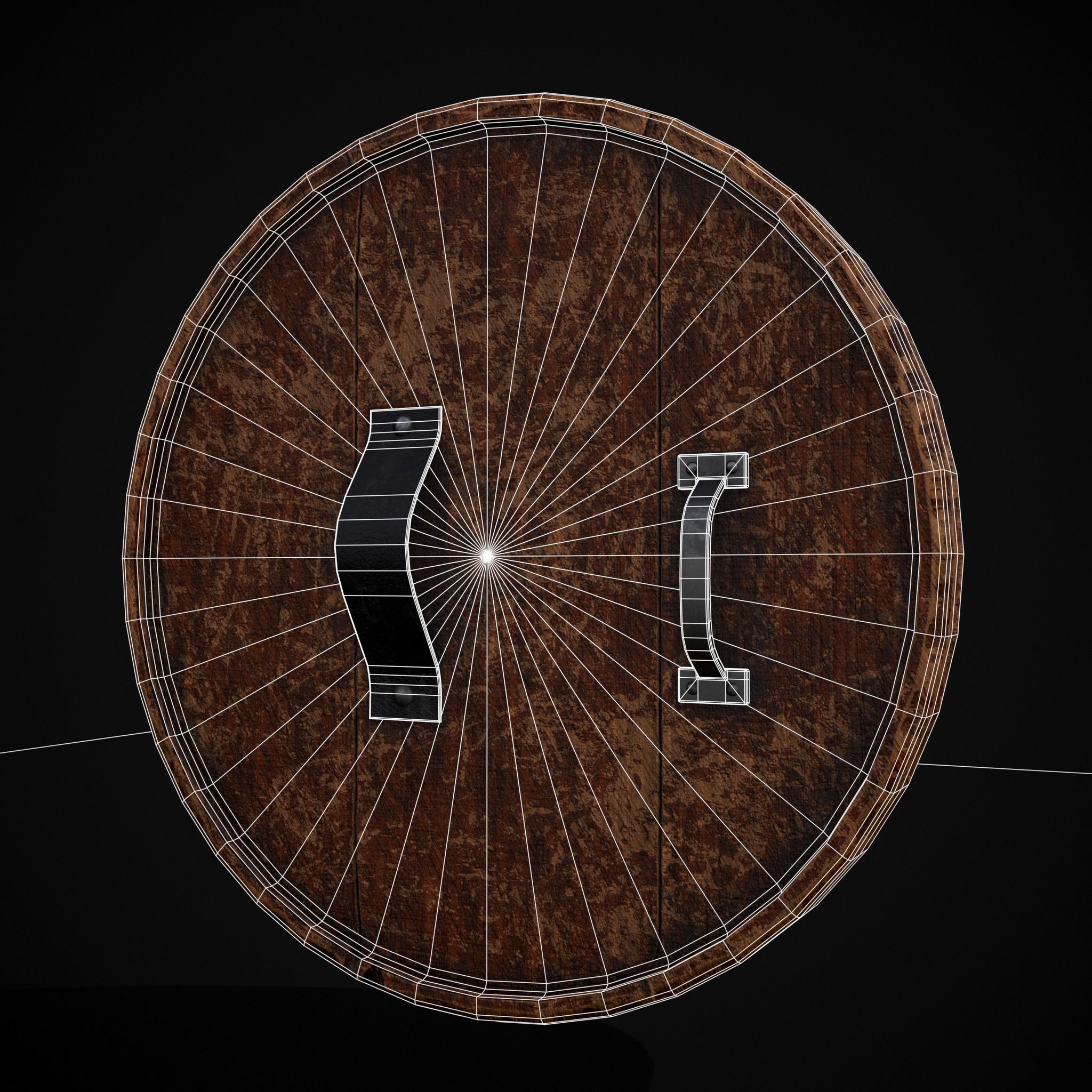 Carved Round Wooden Phoenix Shield Low-poly 3D model_28