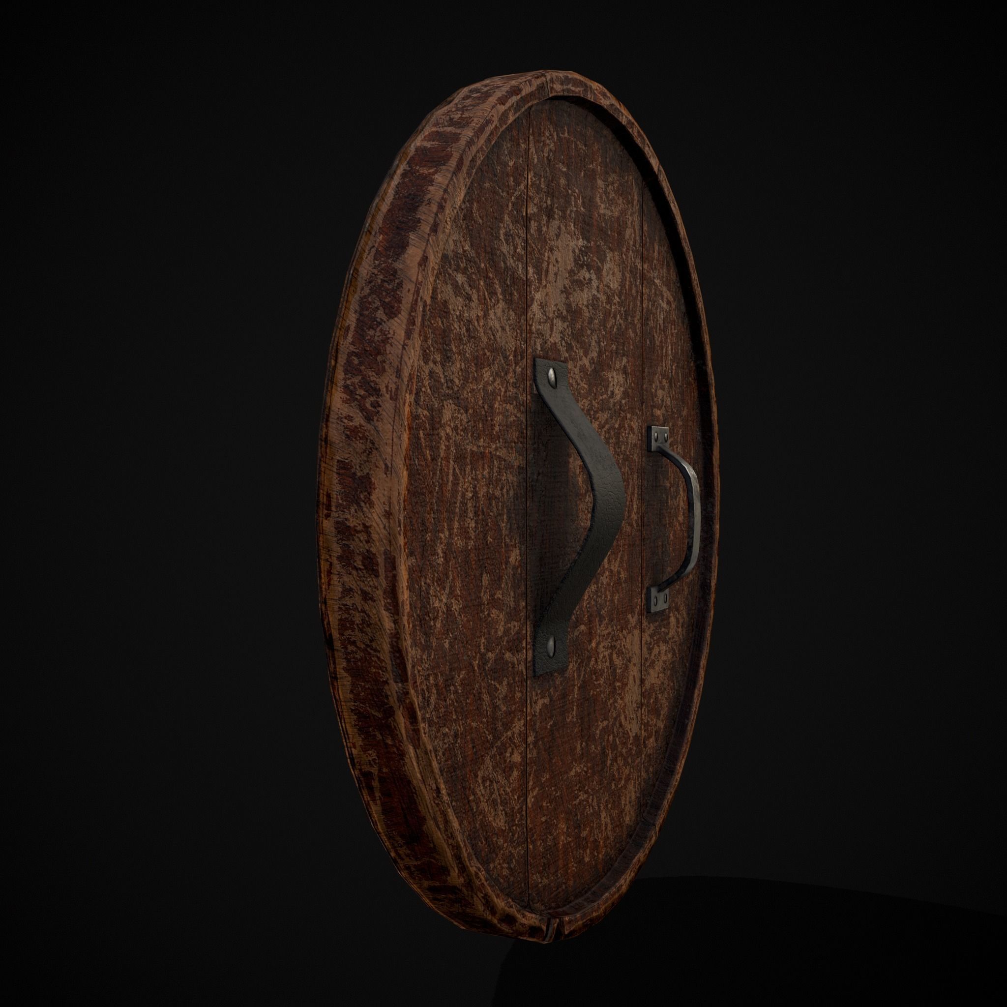 Carved Round Wooden Phoenix Shield Low-poly 3D model_5