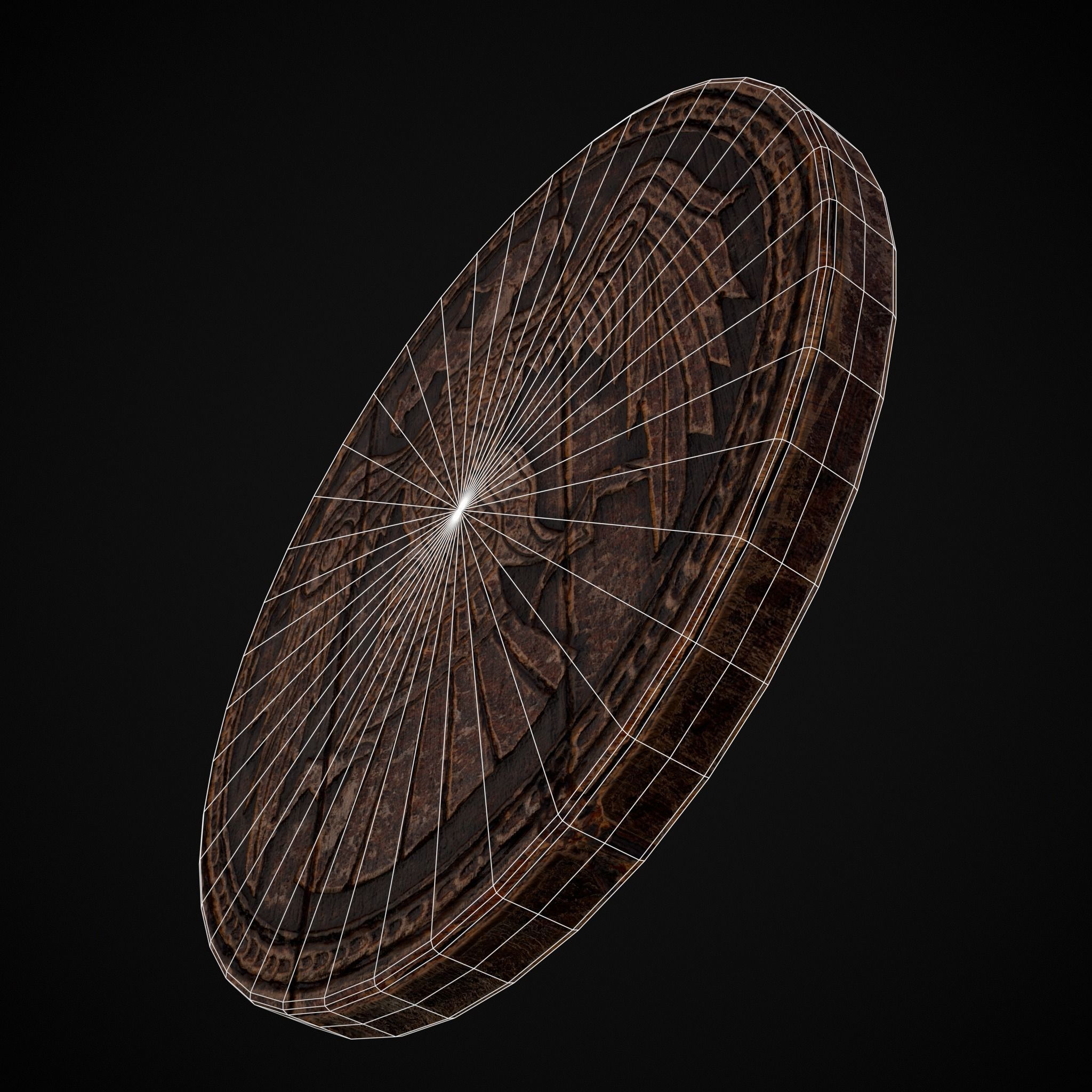 Carved Round Wooden Phoenix Shield Low-poly 3D model_22
