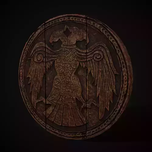 Carved Round Wooden Phoenix Shield Low-poly 3D model