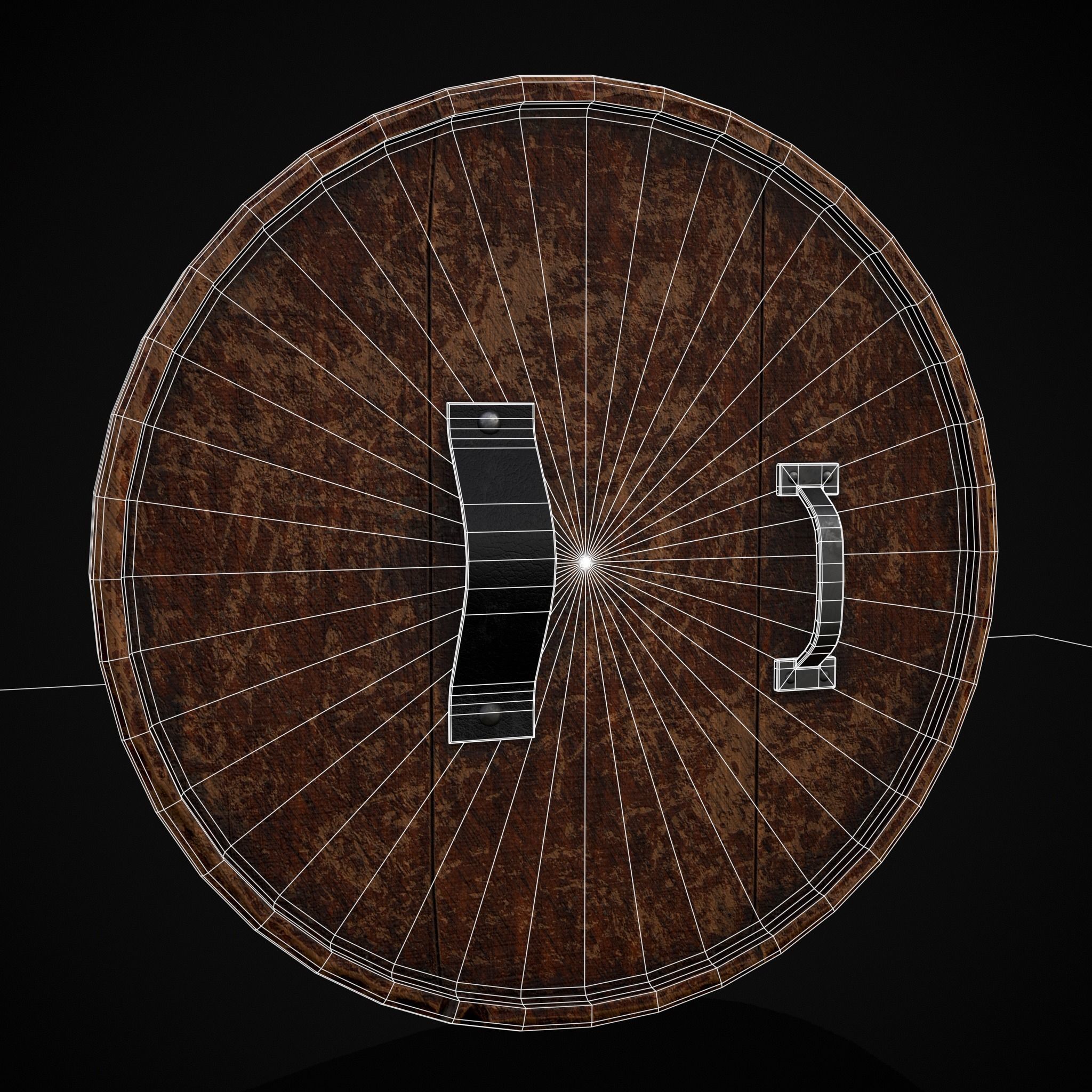 Carved Round Wooden Phoenix Shield Low-poly 3D model_4
