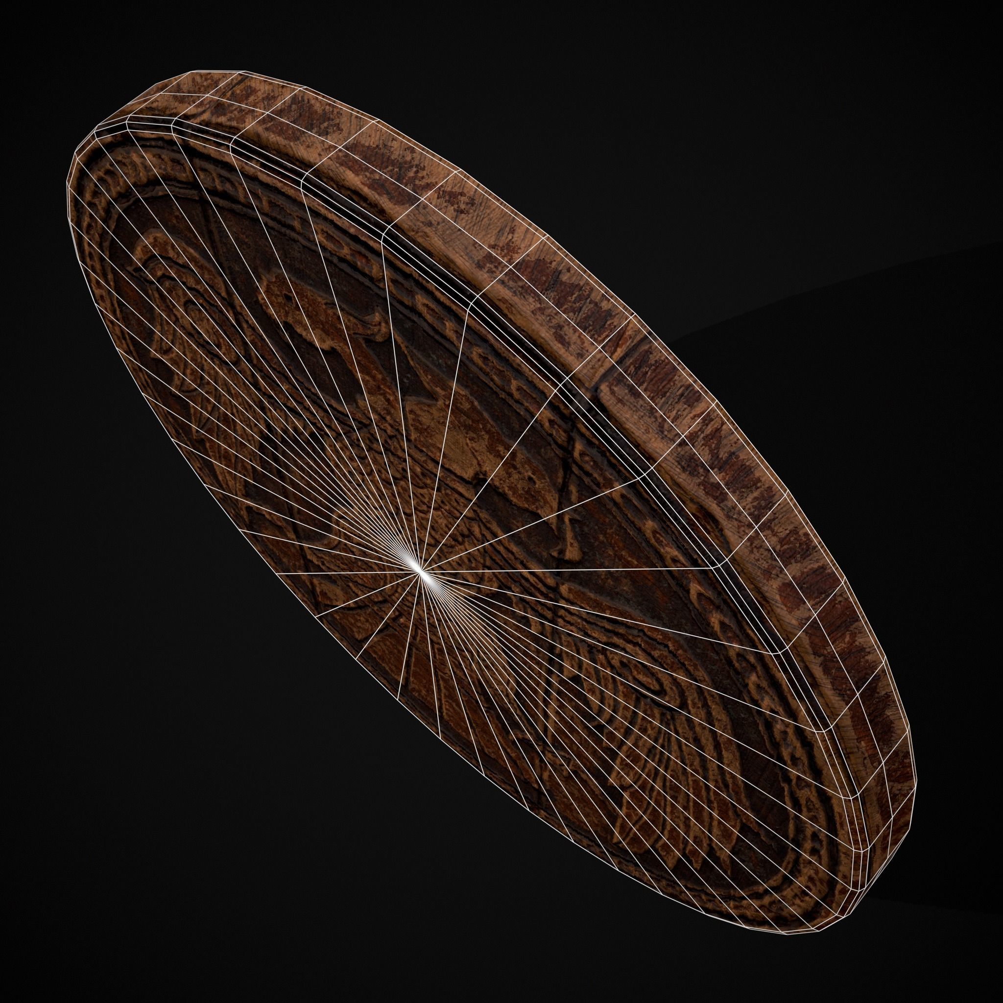 Carved Round Wooden Phoenix Shield Low-poly 3D model_20