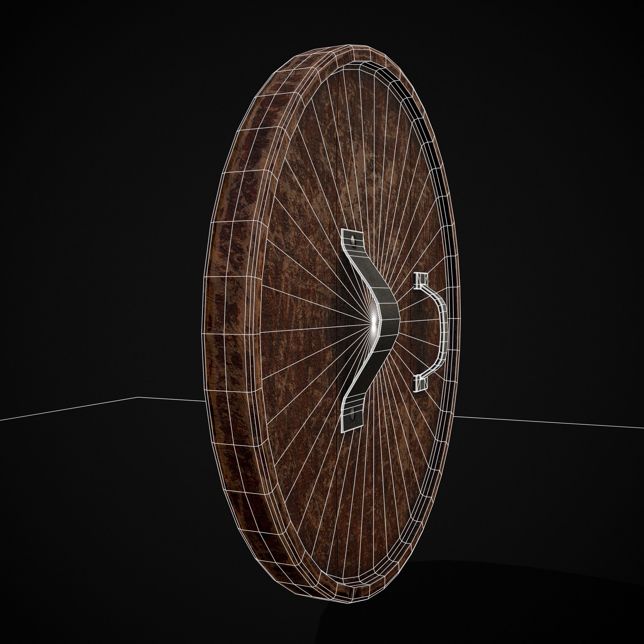 Carved Round Wooden Phoenix Shield Low-poly 3D model_6