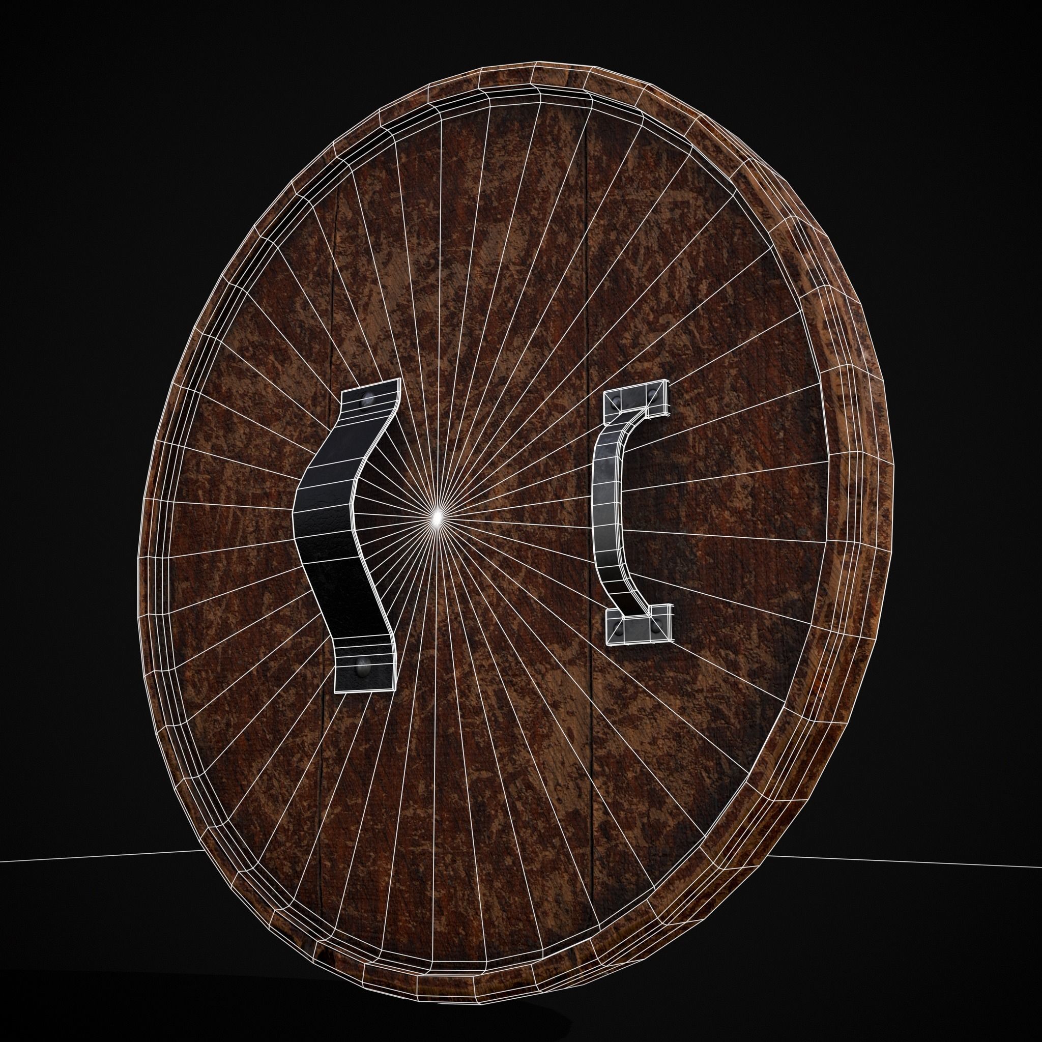 Carved Round Wooden Phoenix Shield Low-poly 3D model_18
