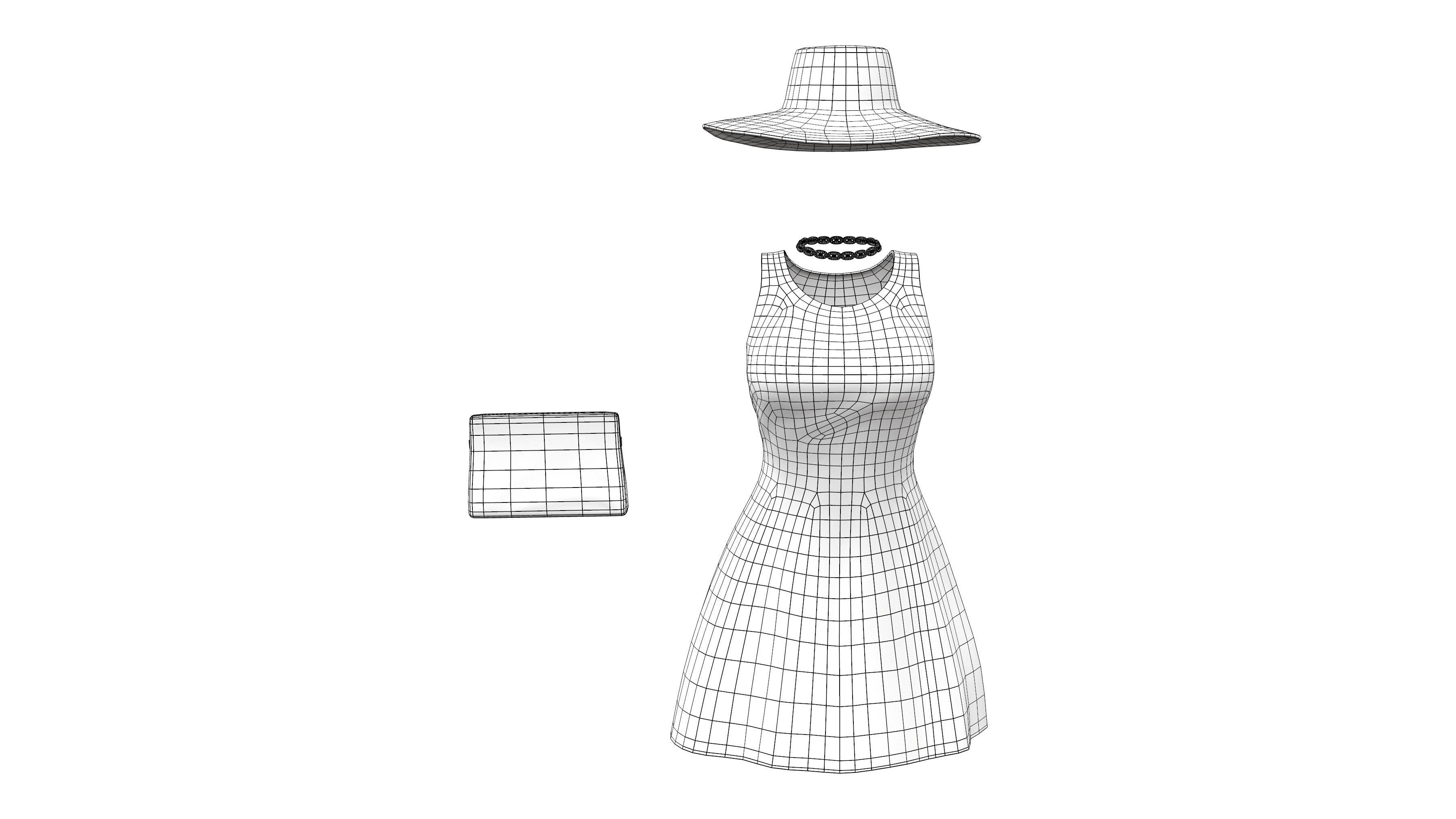 4in1 Female Black Fashion Skirt Outfit Low-poly 3D model_10
