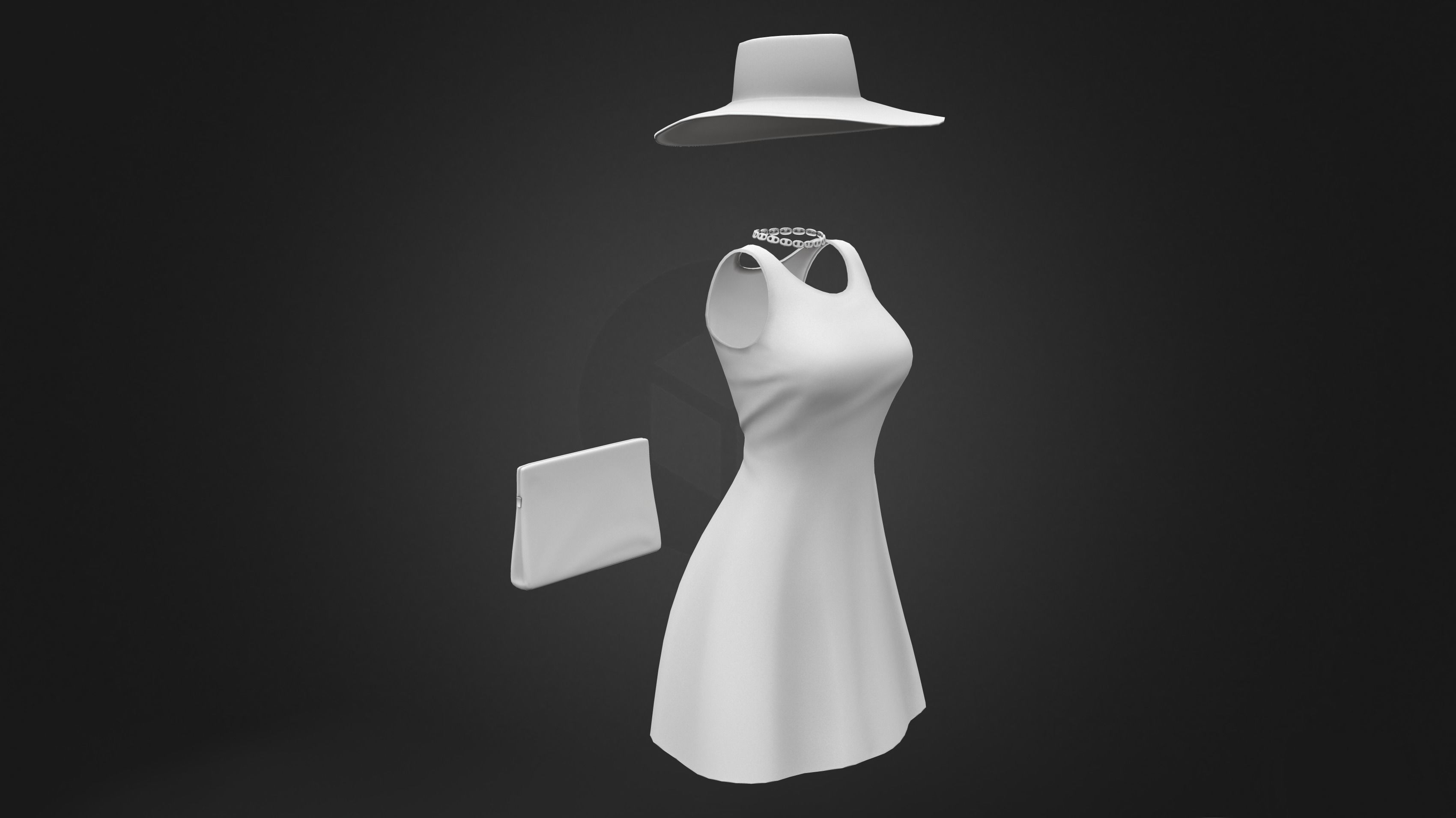 4in1 Female Black Fashion Skirt Outfit Low-poly 3D model_12