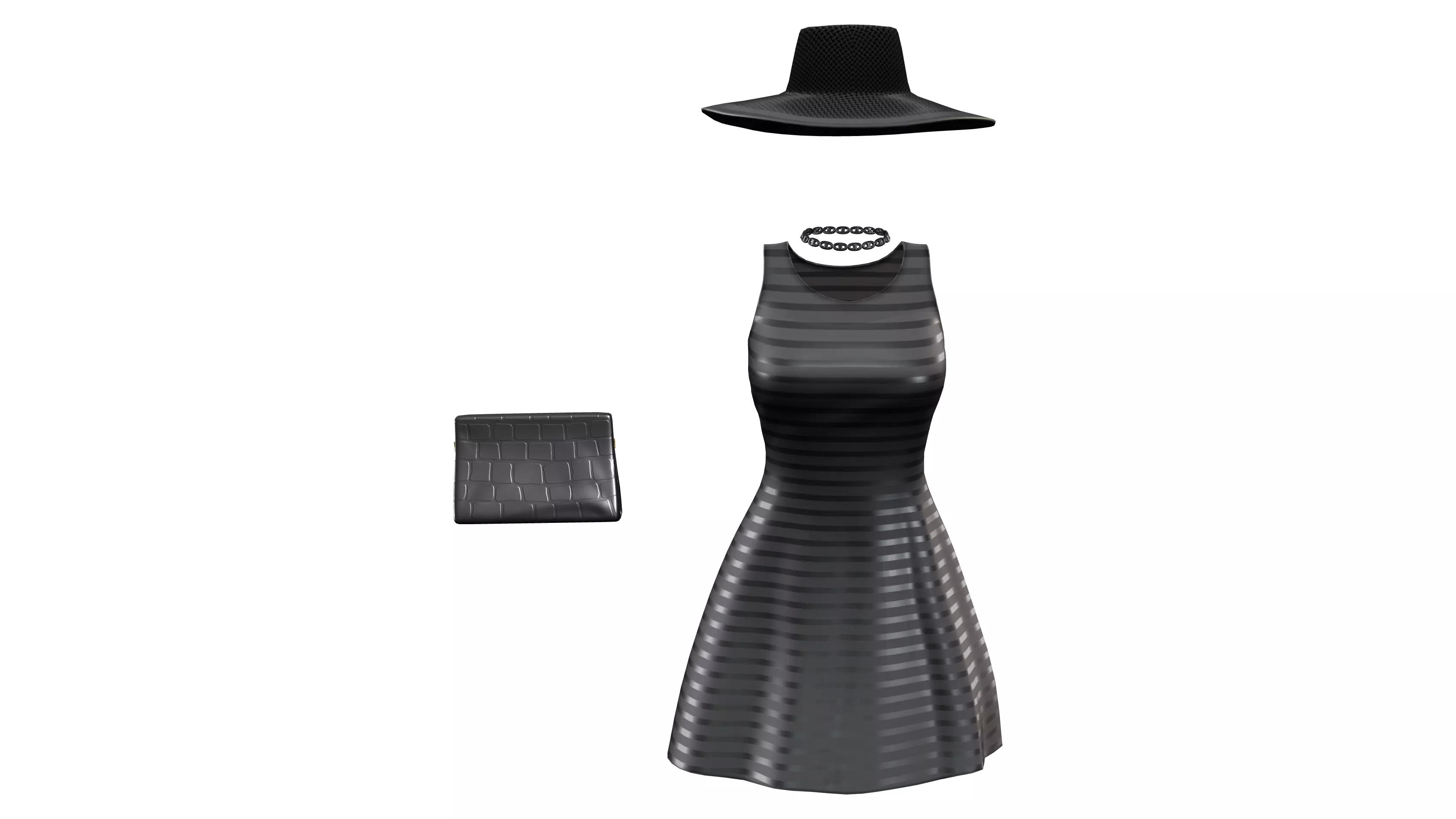 4in1 Female Black Fashion Skirt Outfit Low-poly 3D model_0