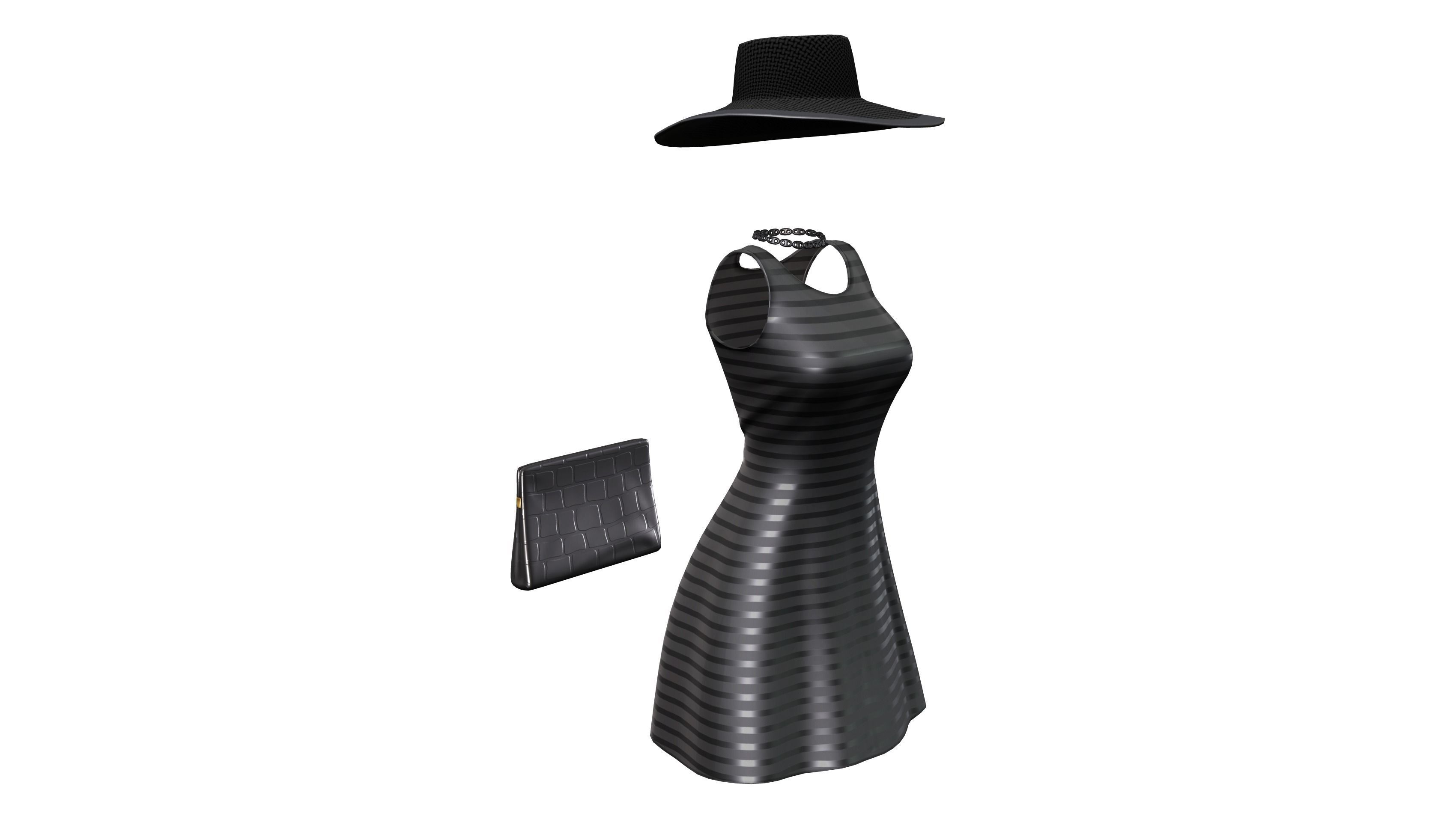 4in1 Female Black Fashion Skirt Outfit Low-poly 3D model_7