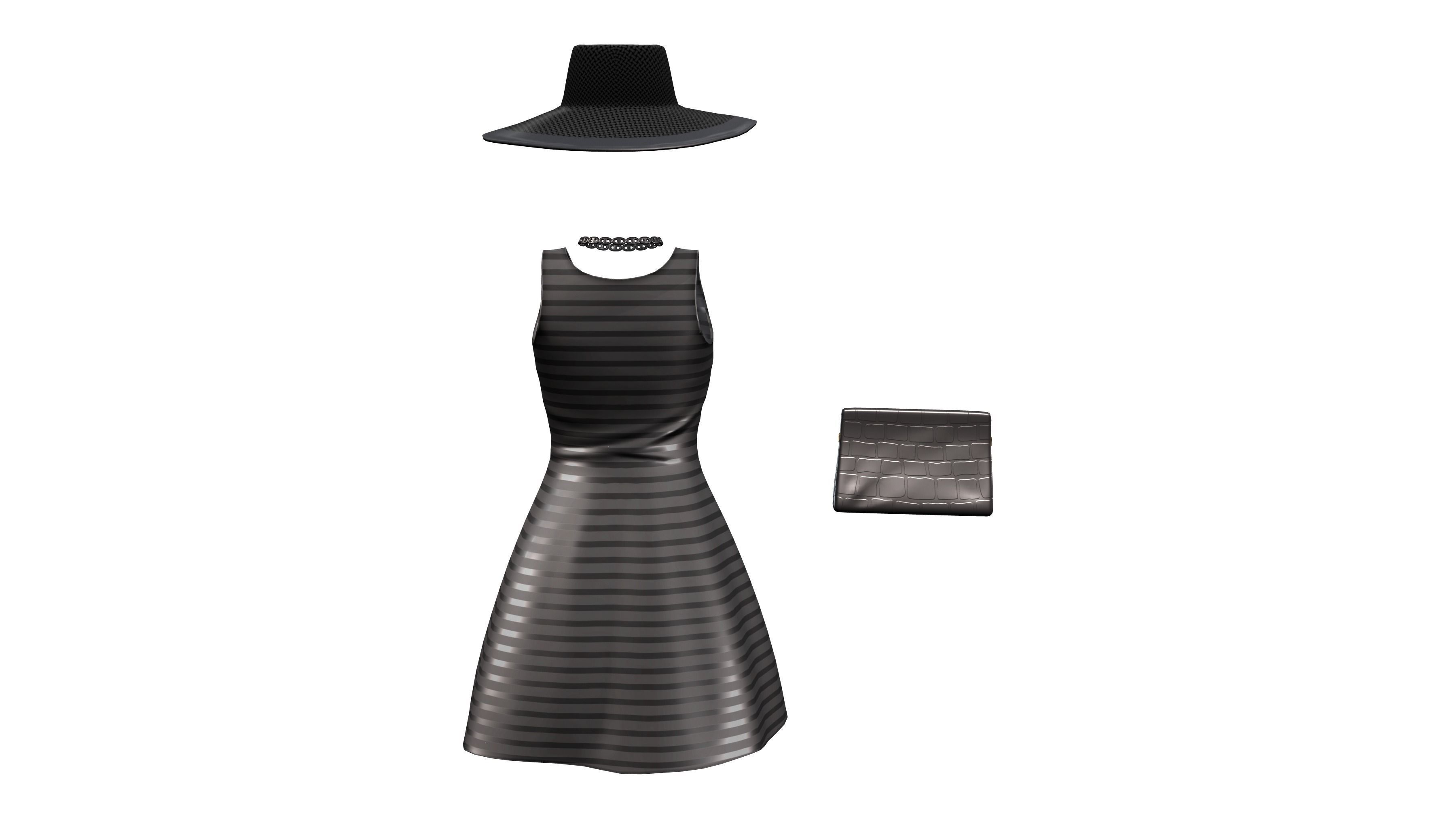 4in1 Female Black Fashion Skirt Outfit Low-poly 3D model_9