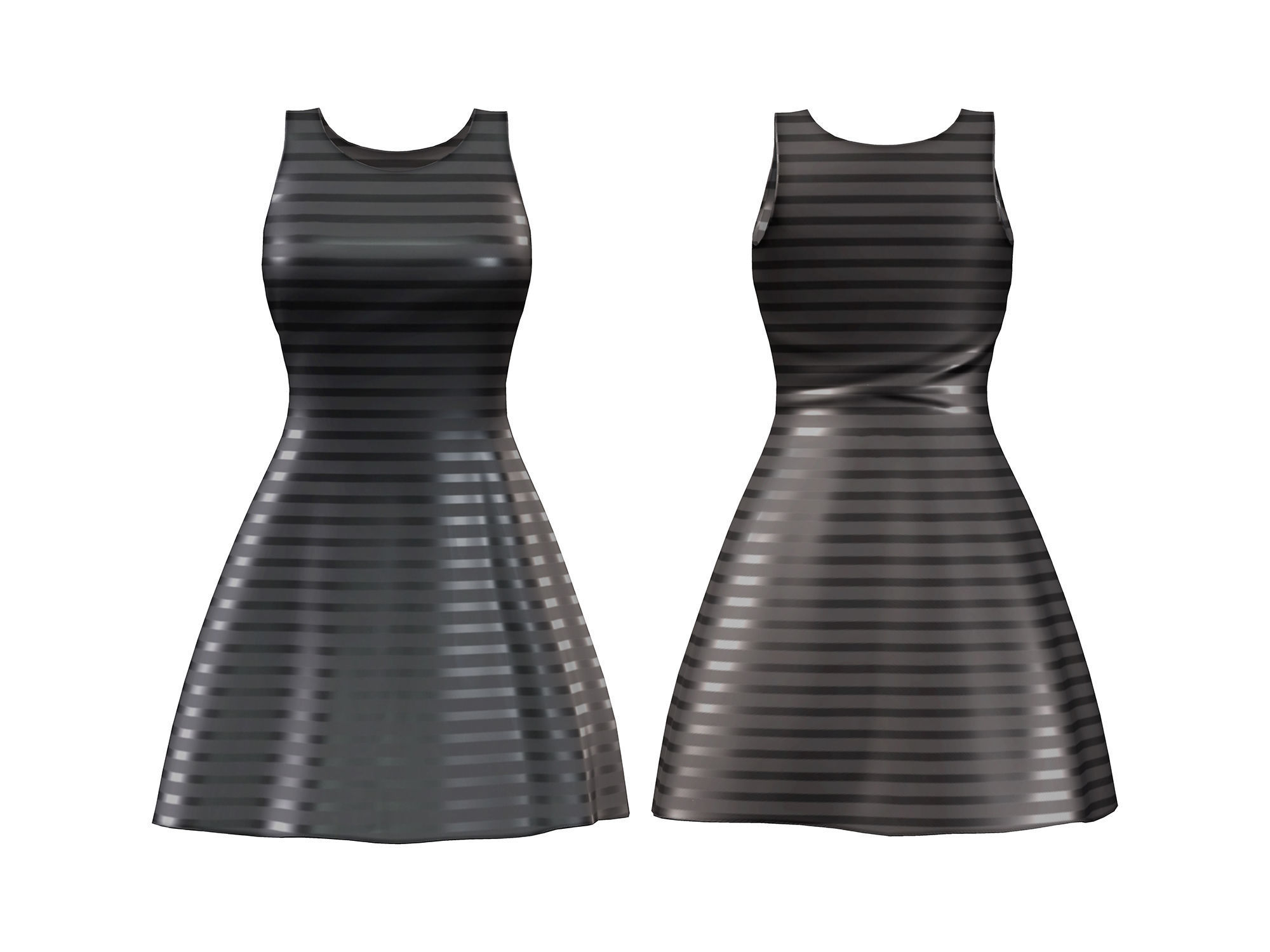 4in1 Female Black Fashion Skirt Outfit Low-poly 3D model_3