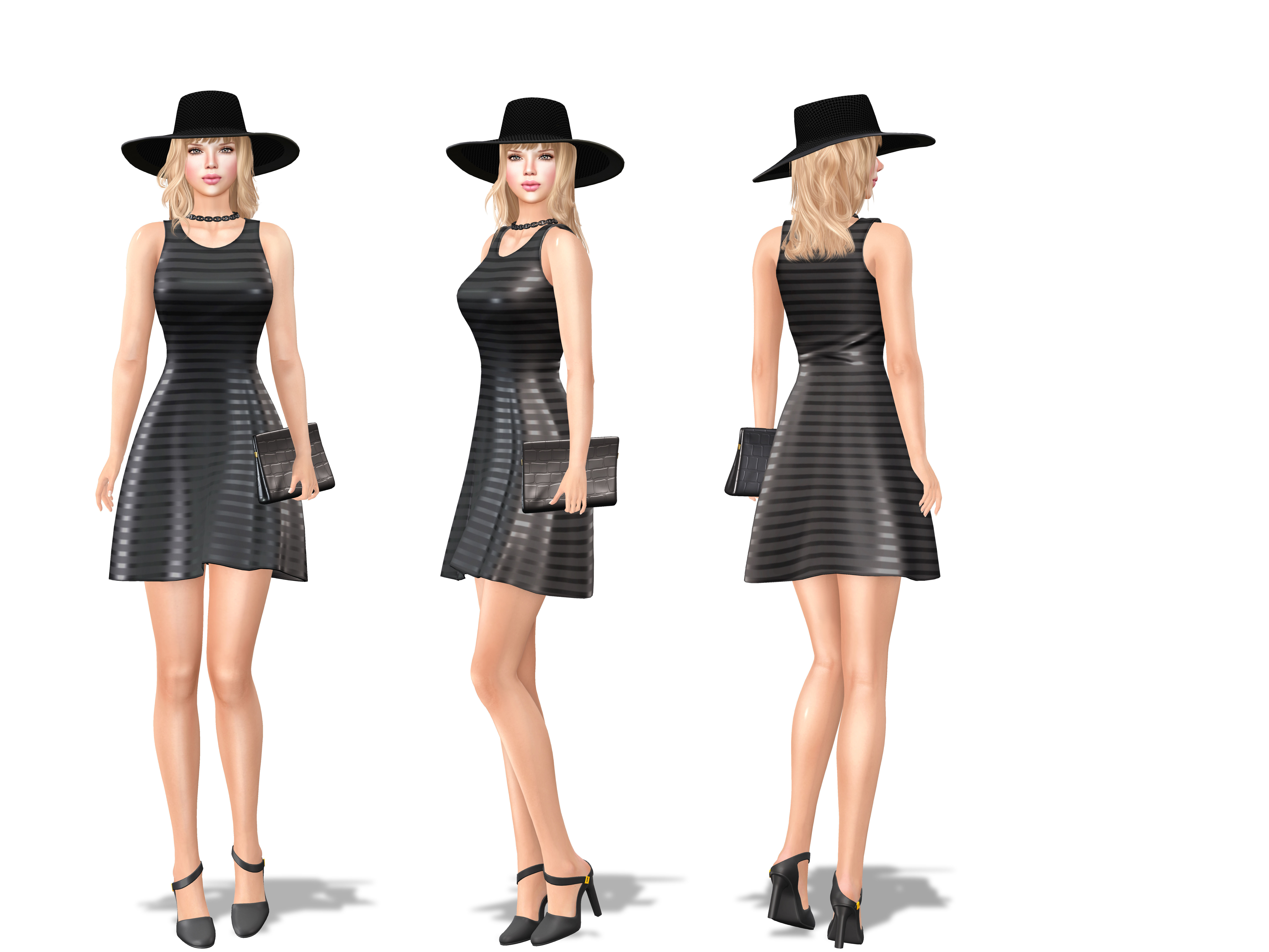 4in1 Female Black Fashion Skirt Outfit Low-poly 3D model_2