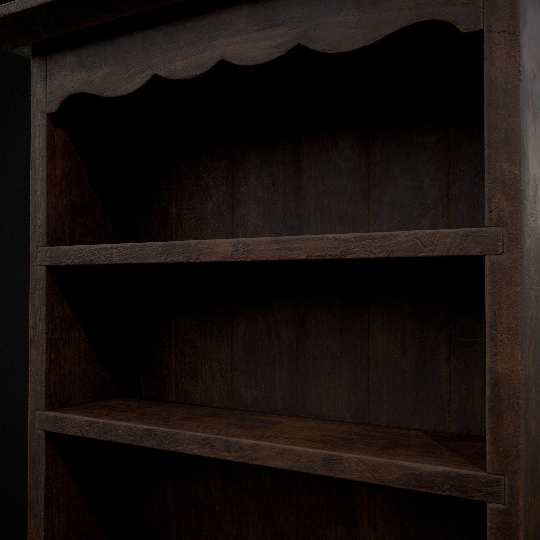 Wooden Three Drawer Standard Bookcase Shelf Low-poly 3D model_11