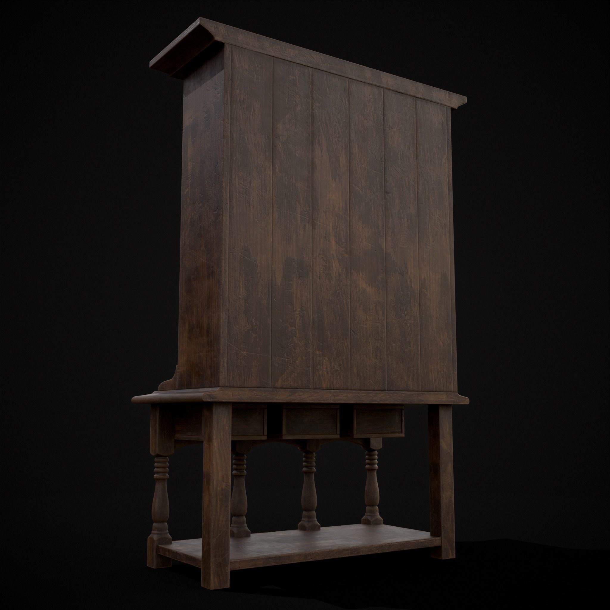 Wooden Three Drawer Standard Bookcase Shelf Low-poly 3D model_3