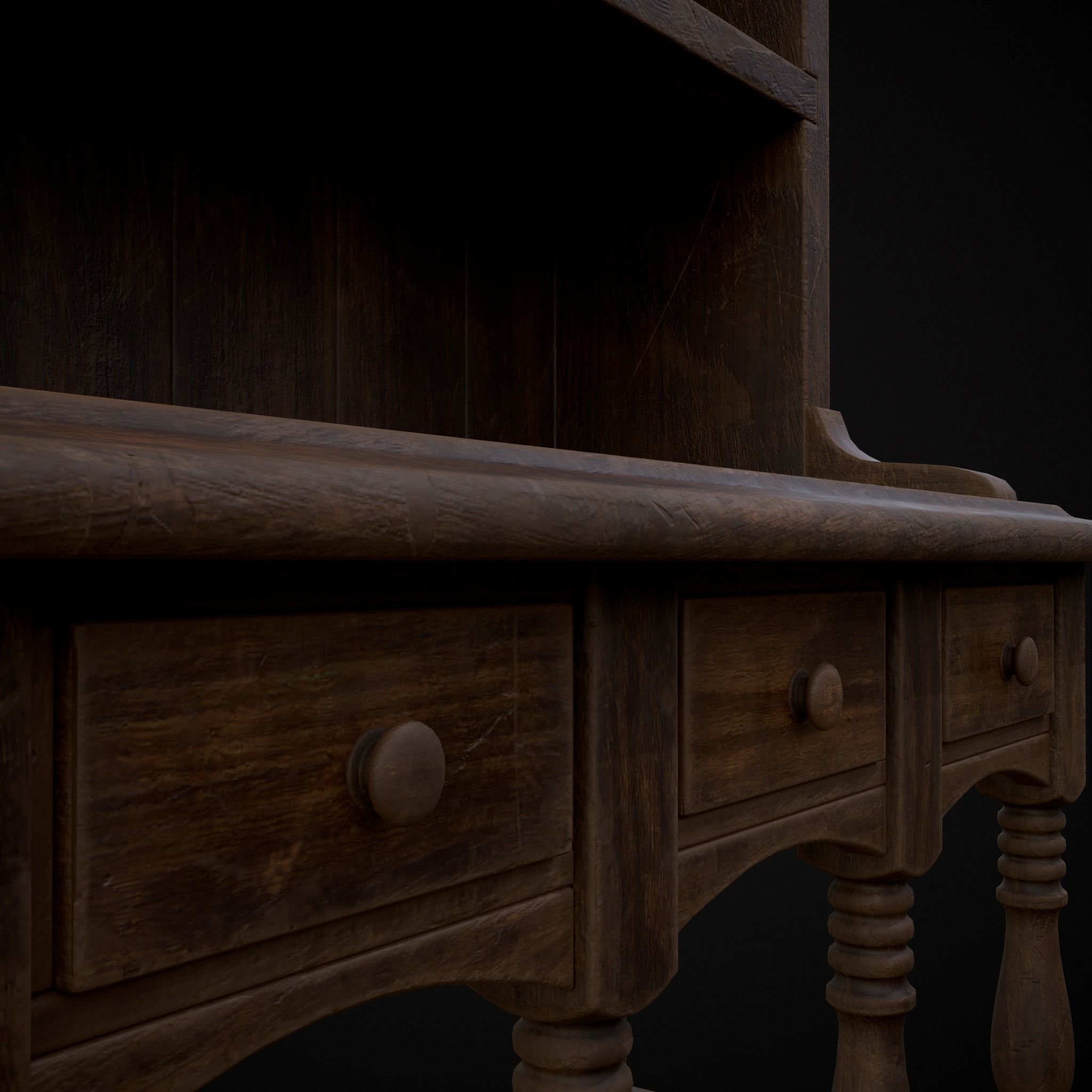 Wooden Three Drawer Standard Bookcase Shelf Low-poly 3D model_23