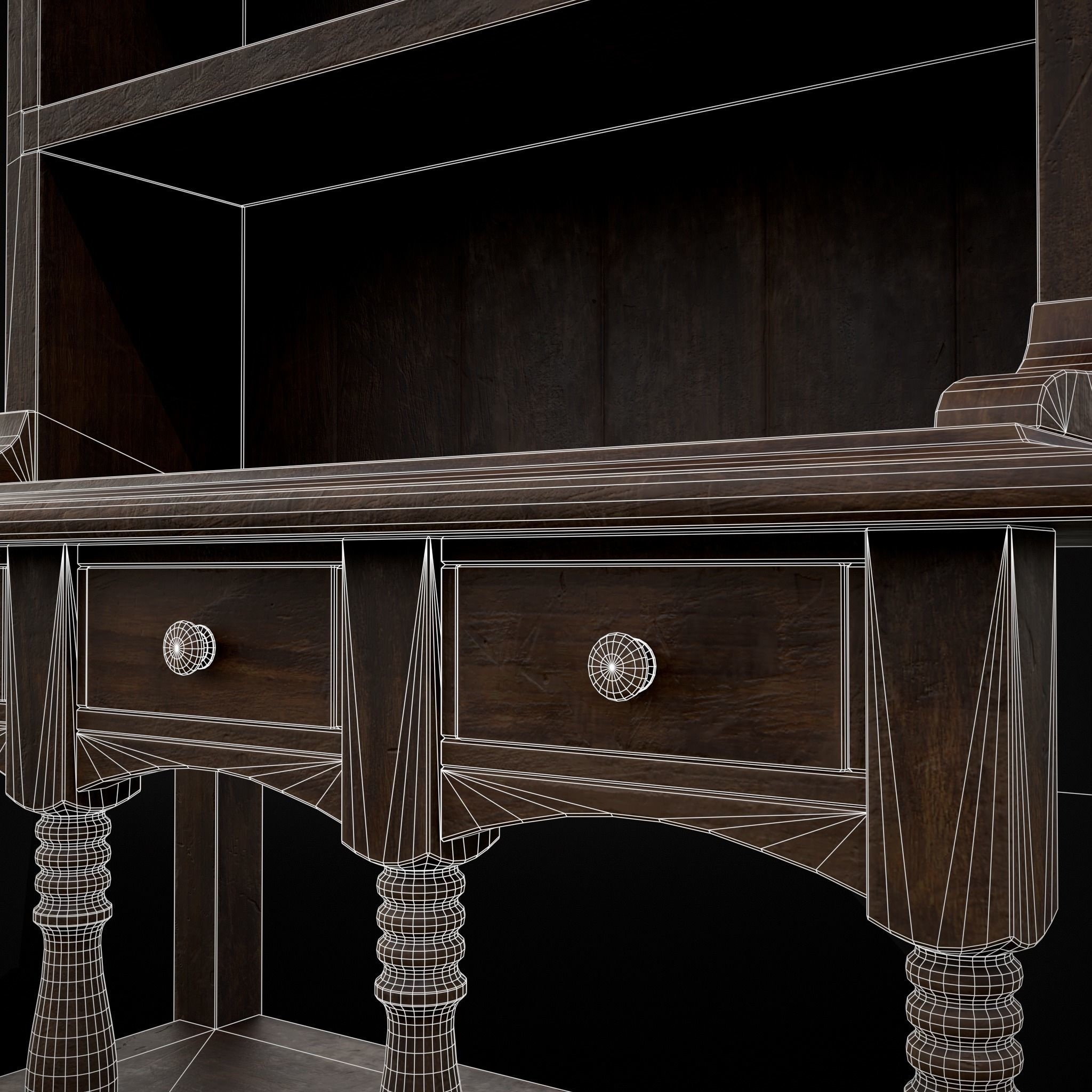 Wooden Three Drawer Standard Bookcase Shelf Low-poly 3D model_6