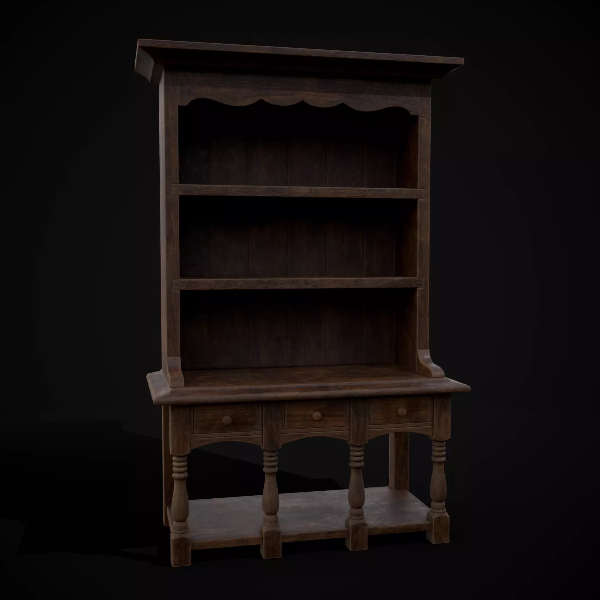 Wooden Three Drawer Standard Bookcase Shelf Low-poly 3D model_0